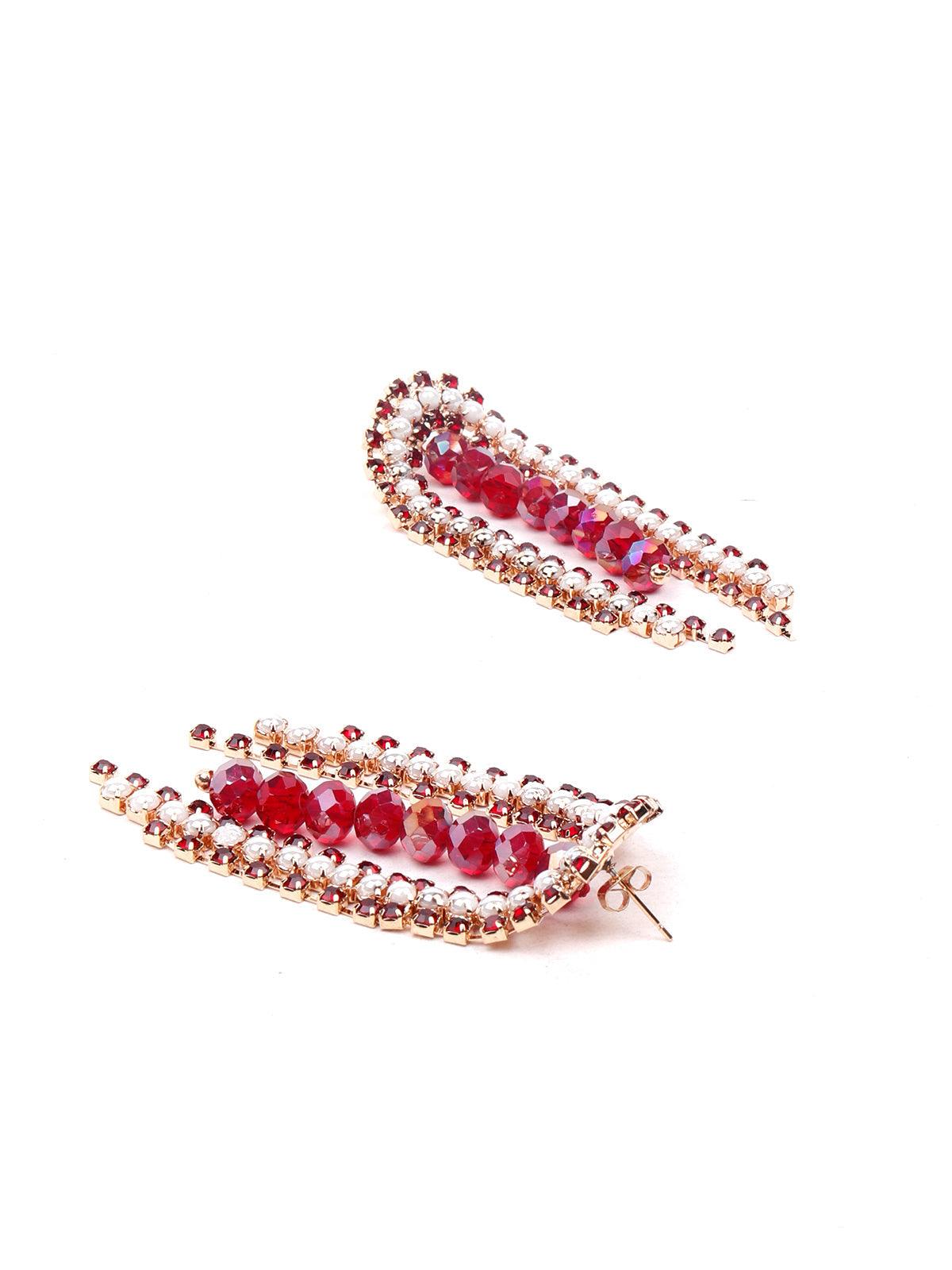 Women's Red And White Loop Statement Earrings - Odette
