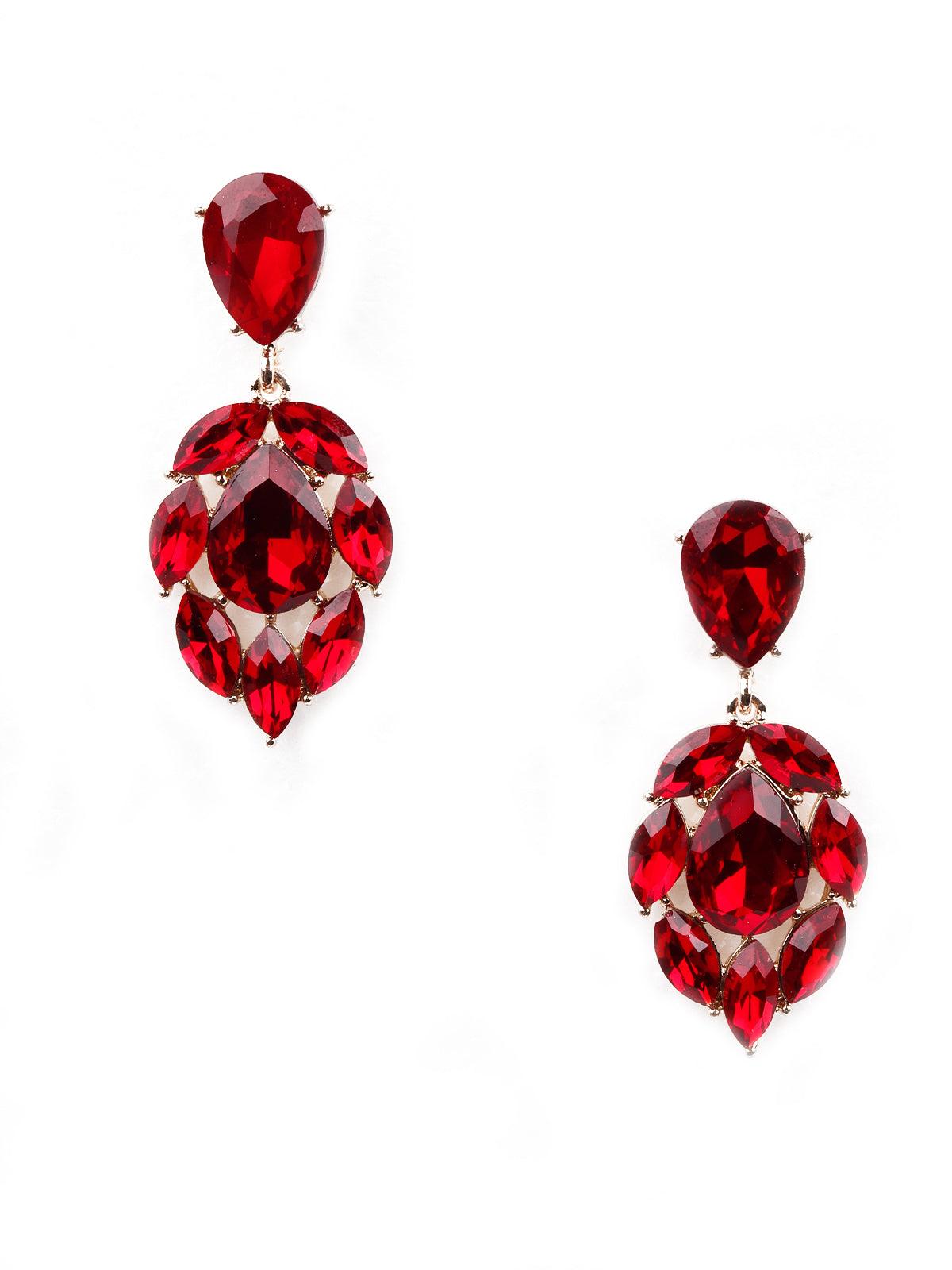 Women's Red Artificial Crystal Gorgeous Drop Statement Earrings - Odette