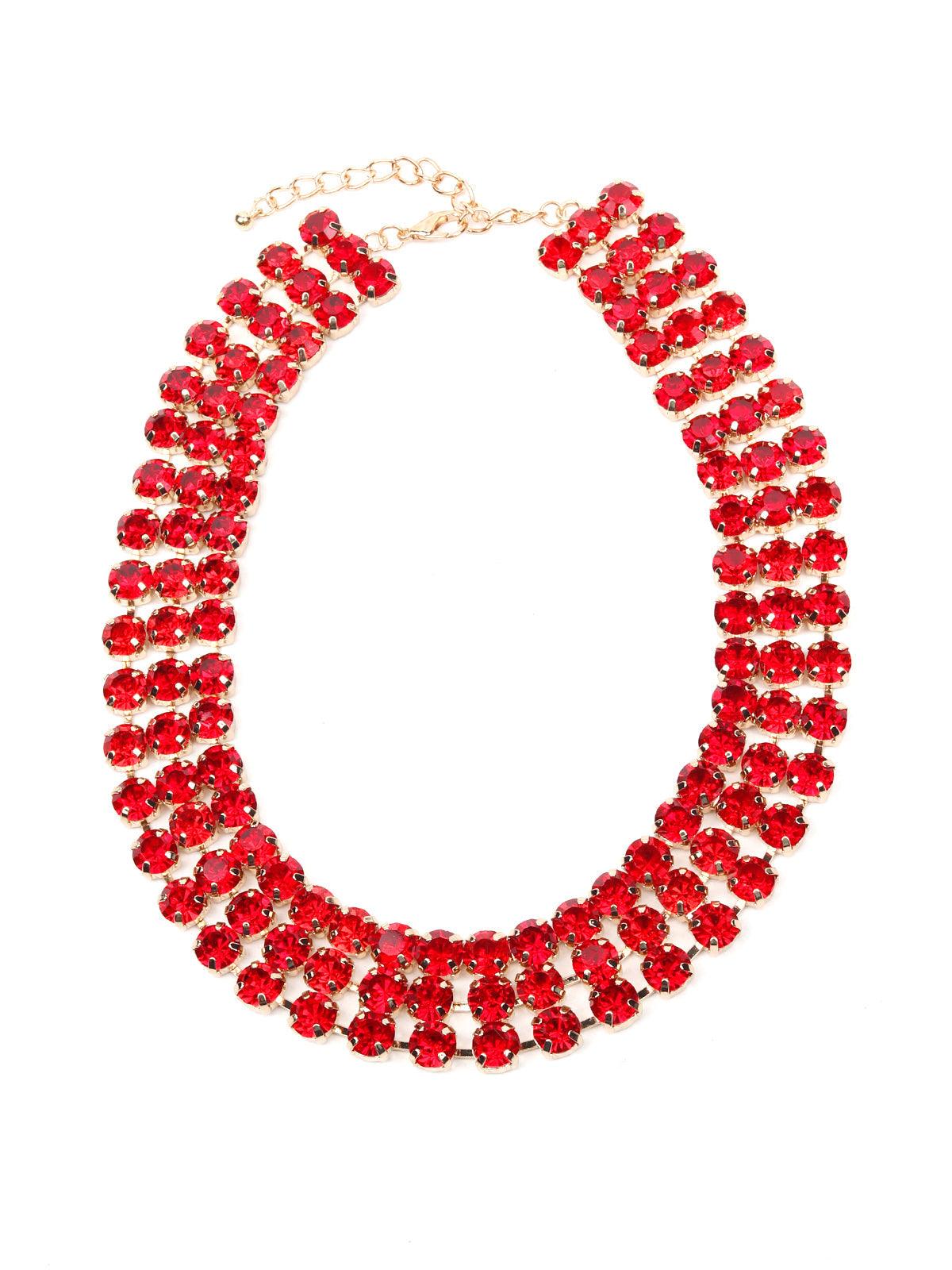 Women's Red Artificial Crystal Layered Statement Necklace - Odette