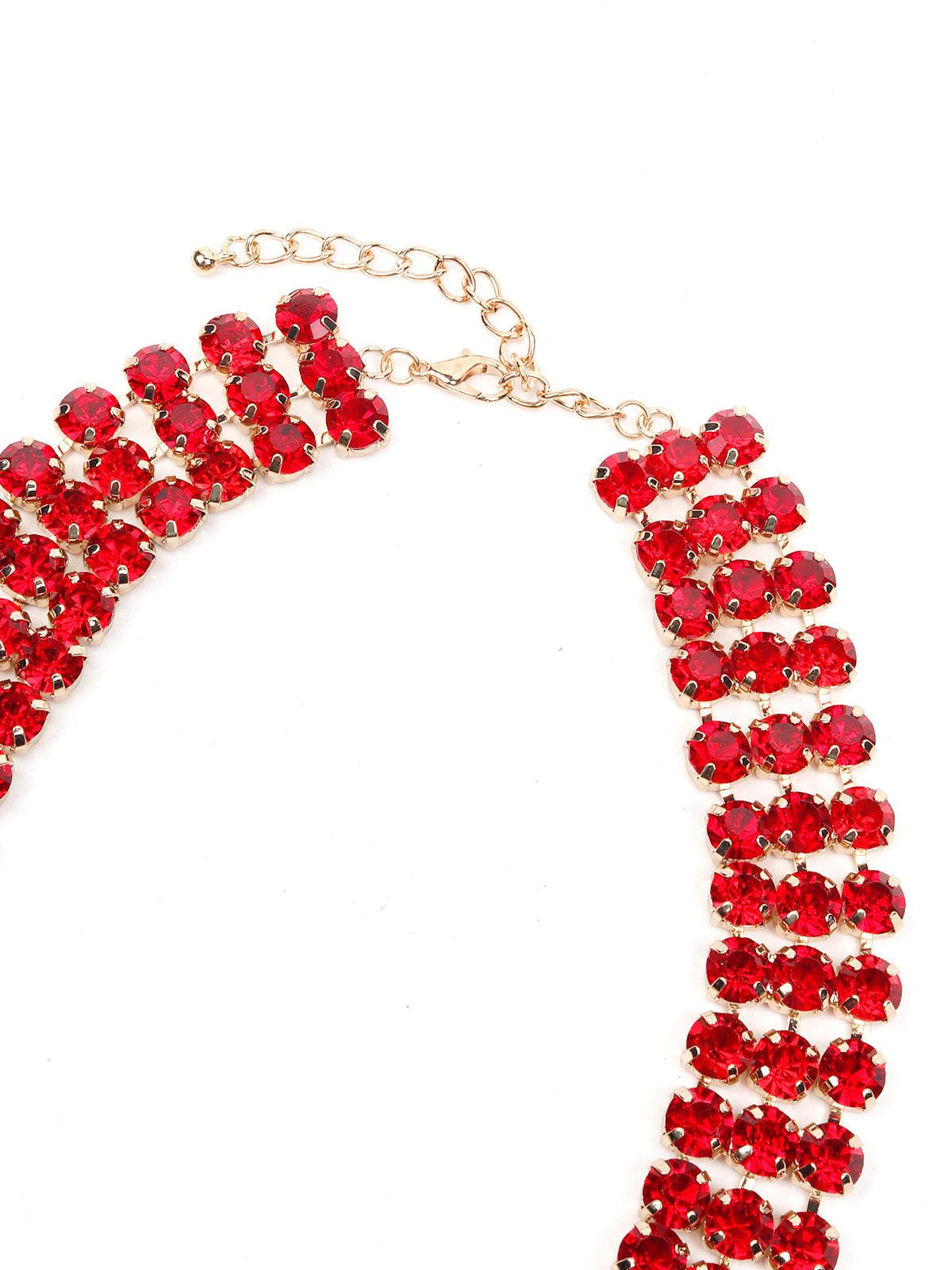 Women's Red Artificial Crystal Layered Statement Necklace - Odette