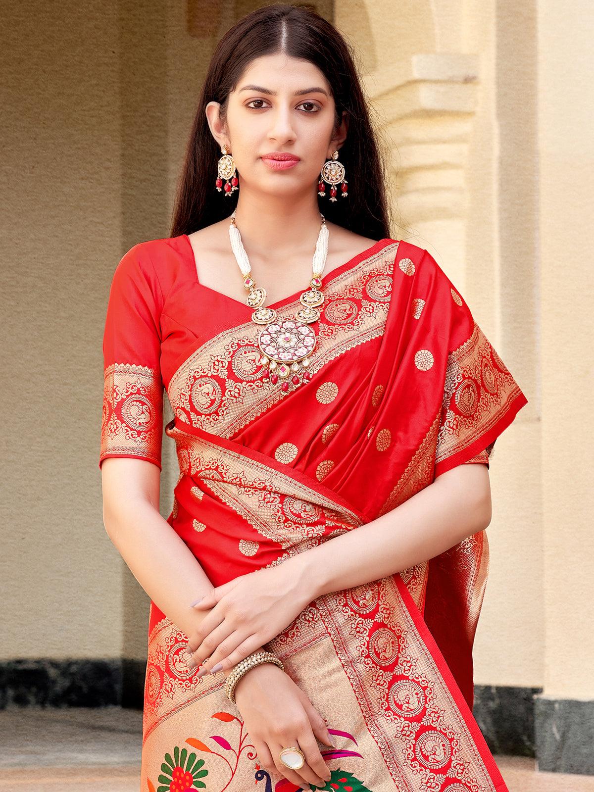 Women's Red Color Traditional Wear Silk Saree - Odette