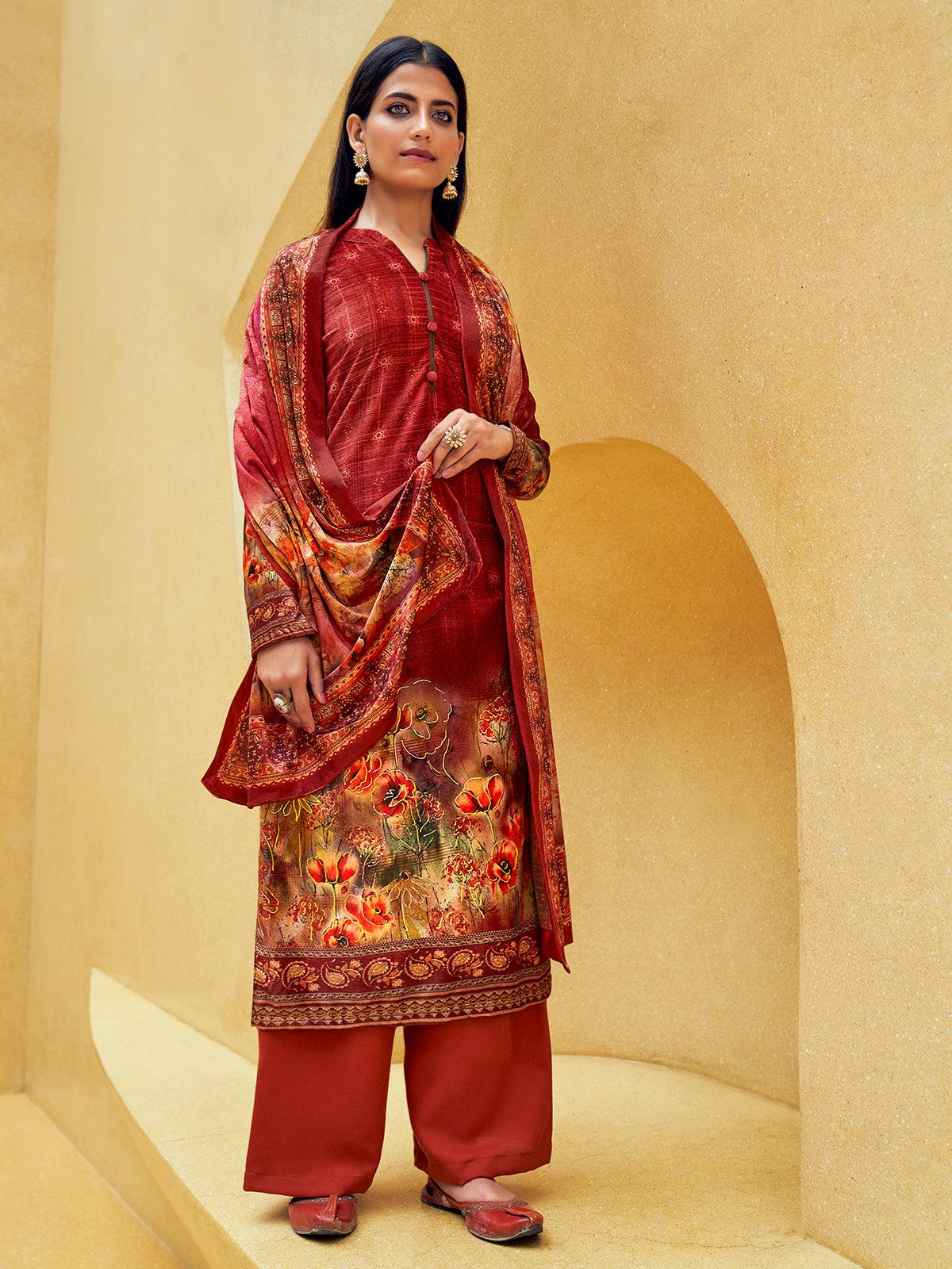 Women's Red Color Velvet Palazzo Suit - Odette