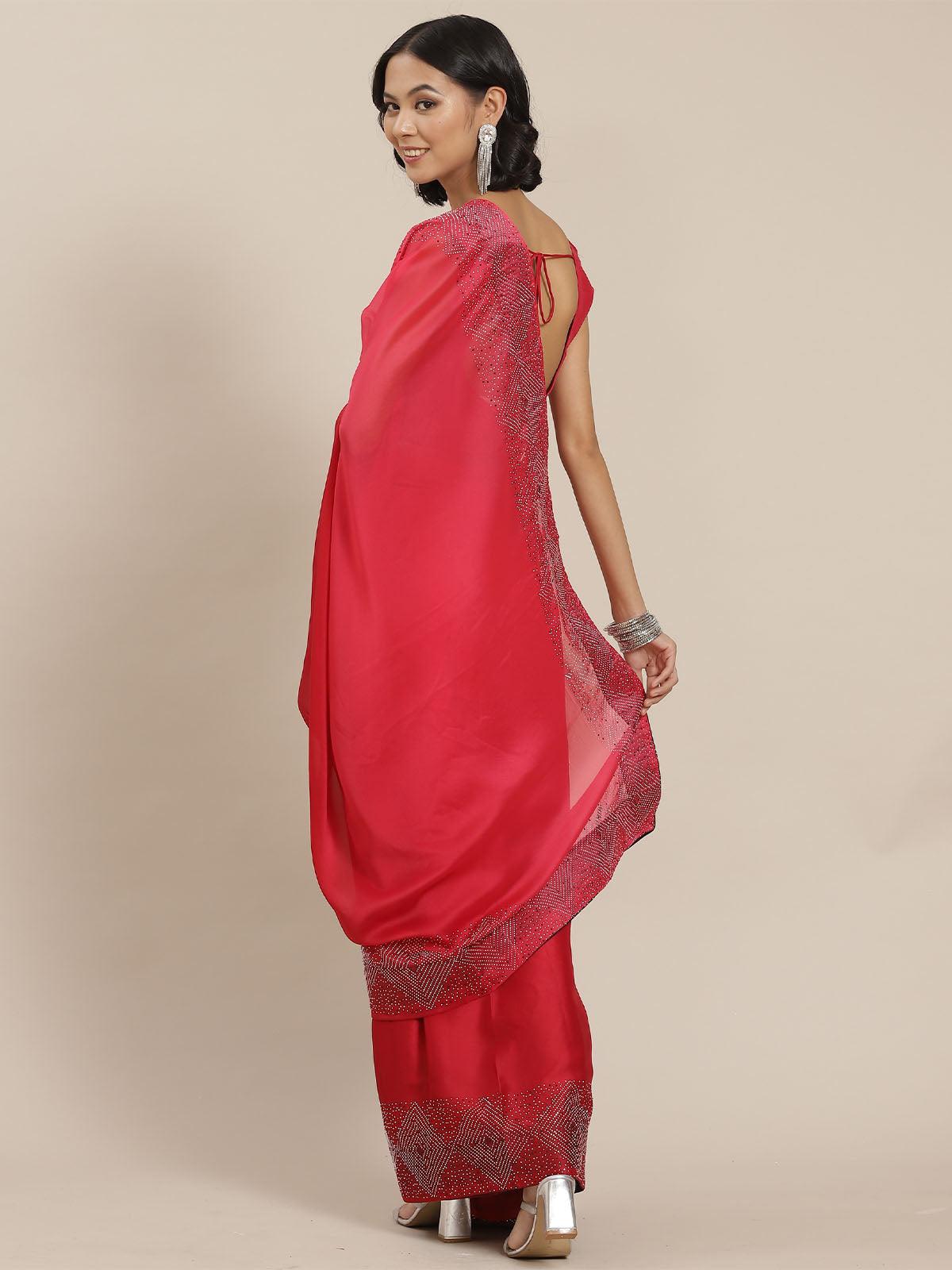 Women's Red Designer Ombre Colored Art Silk Saree - Odette