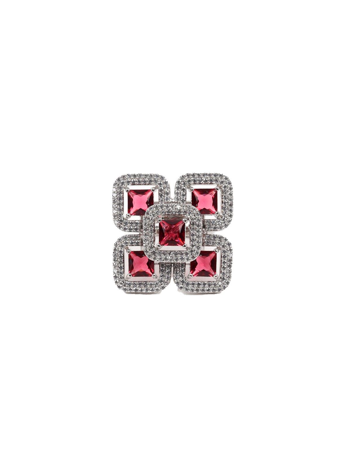 Women's Red Diamonds Embellished Ring - Odette