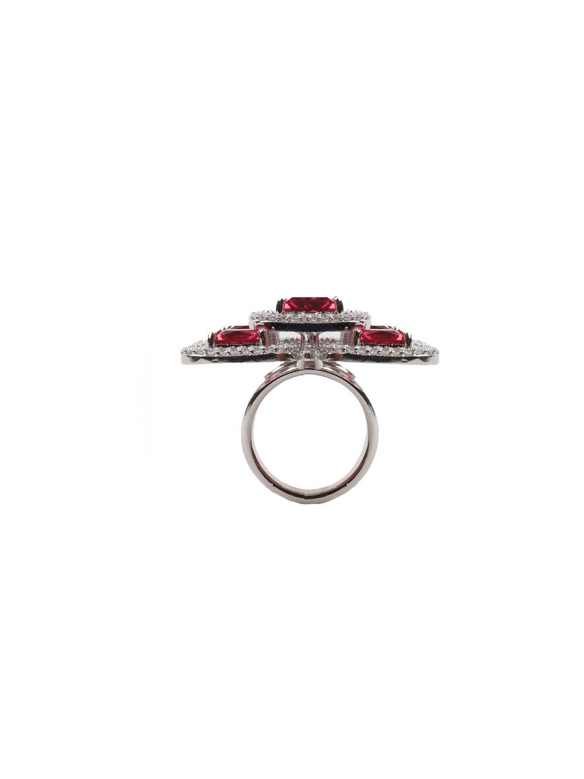 Women's Red Diamonds Embellished Ring - Odette