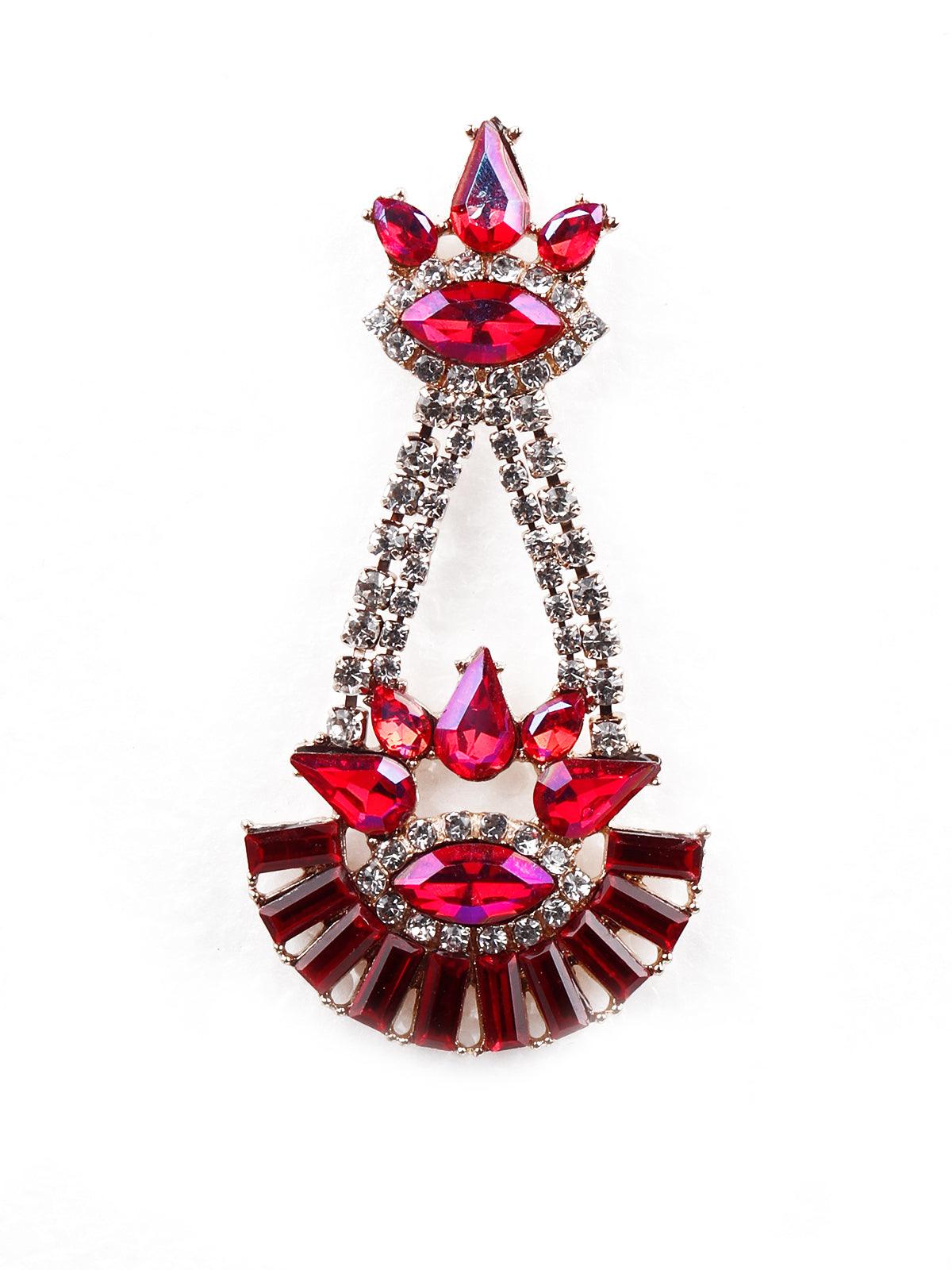 Women's Red Embellished Drop Chandelier Earrings - Odette