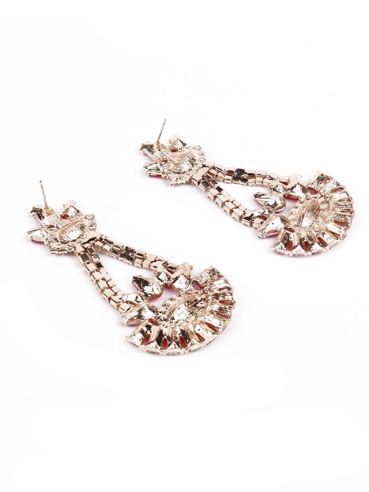 Women's Red Embellished Drop Chandelier Earrings - Odette