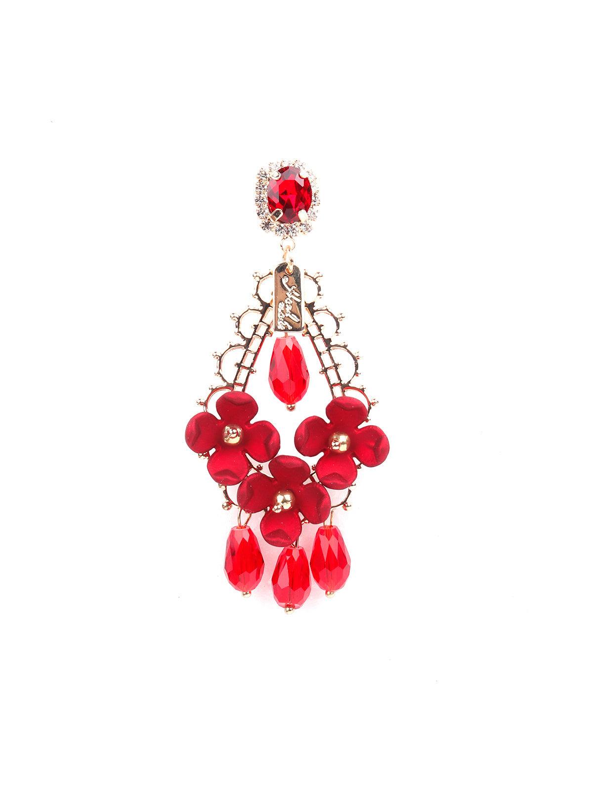 Women's Red Floral Chandelier Drop Earrings - Odette