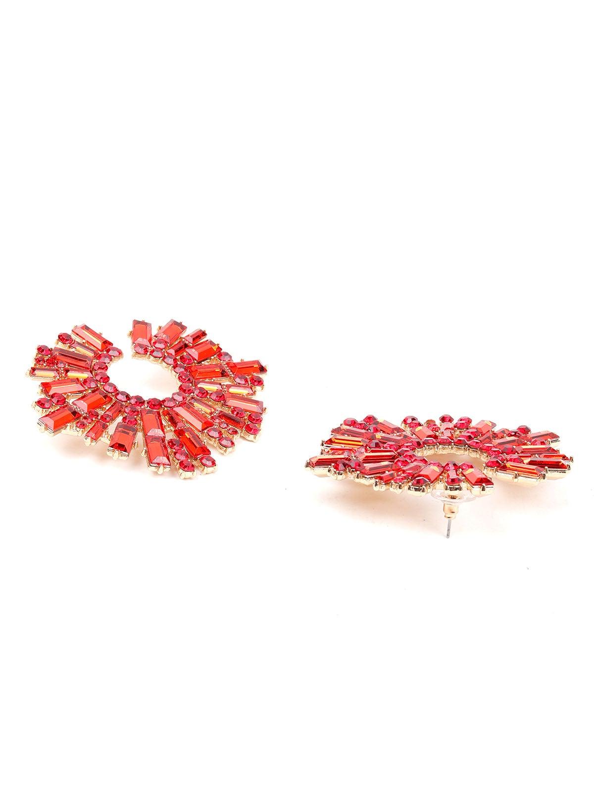 Women's Red Rounded Crystal Statement Earrings - Odette