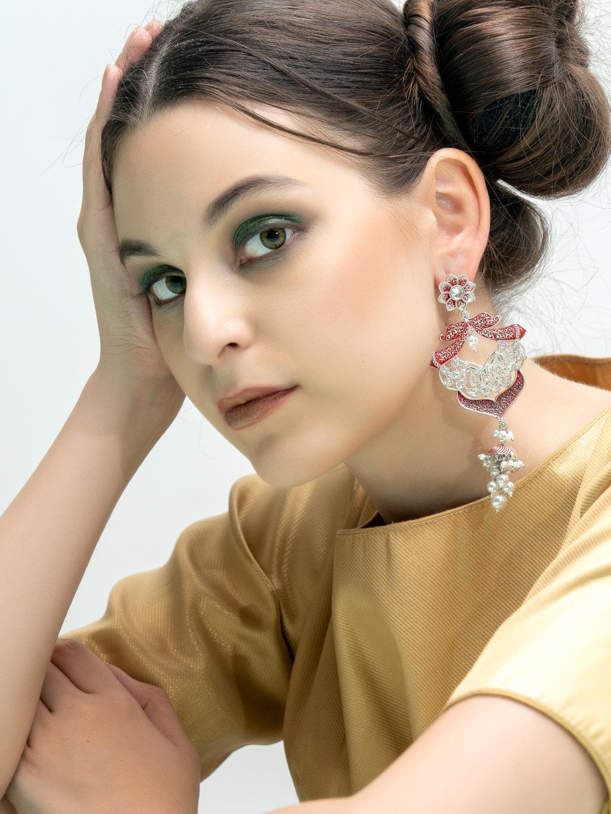 Women's Red Silver Tone Amazing Dangle Earrings - Odette
