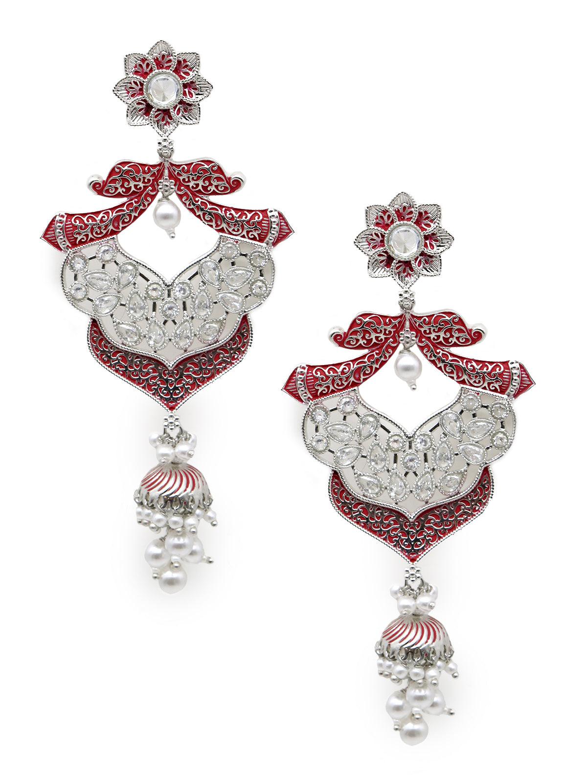 Women's Red Silver Tone Amazing Dangle Earrings - Odette