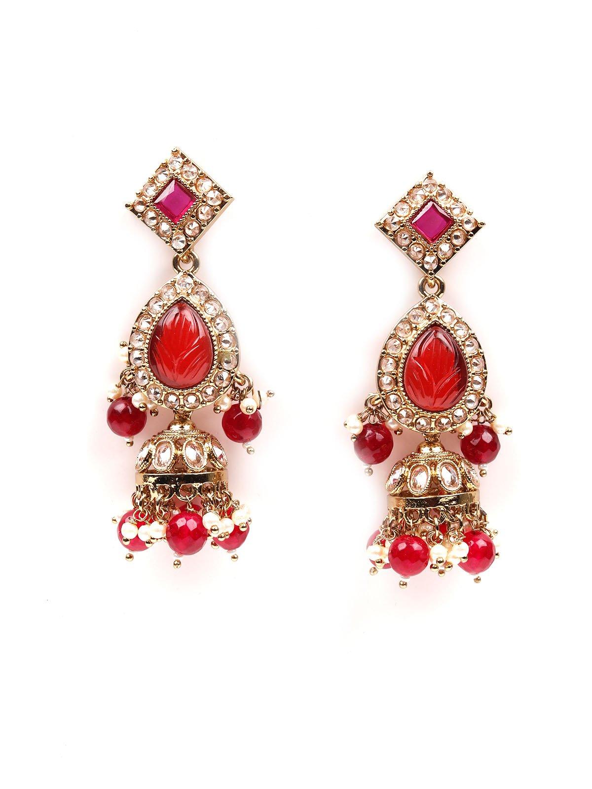 Women's Red Stone Elegant Dangle Earring - Odette