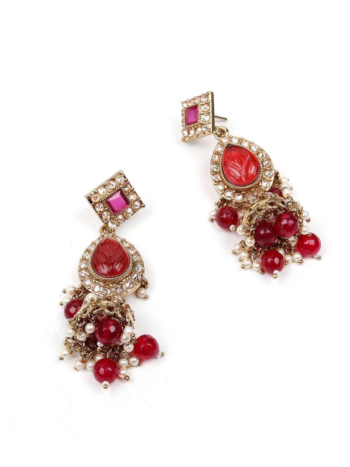Women's Red Stone Elegant Dangle Earring - Odette