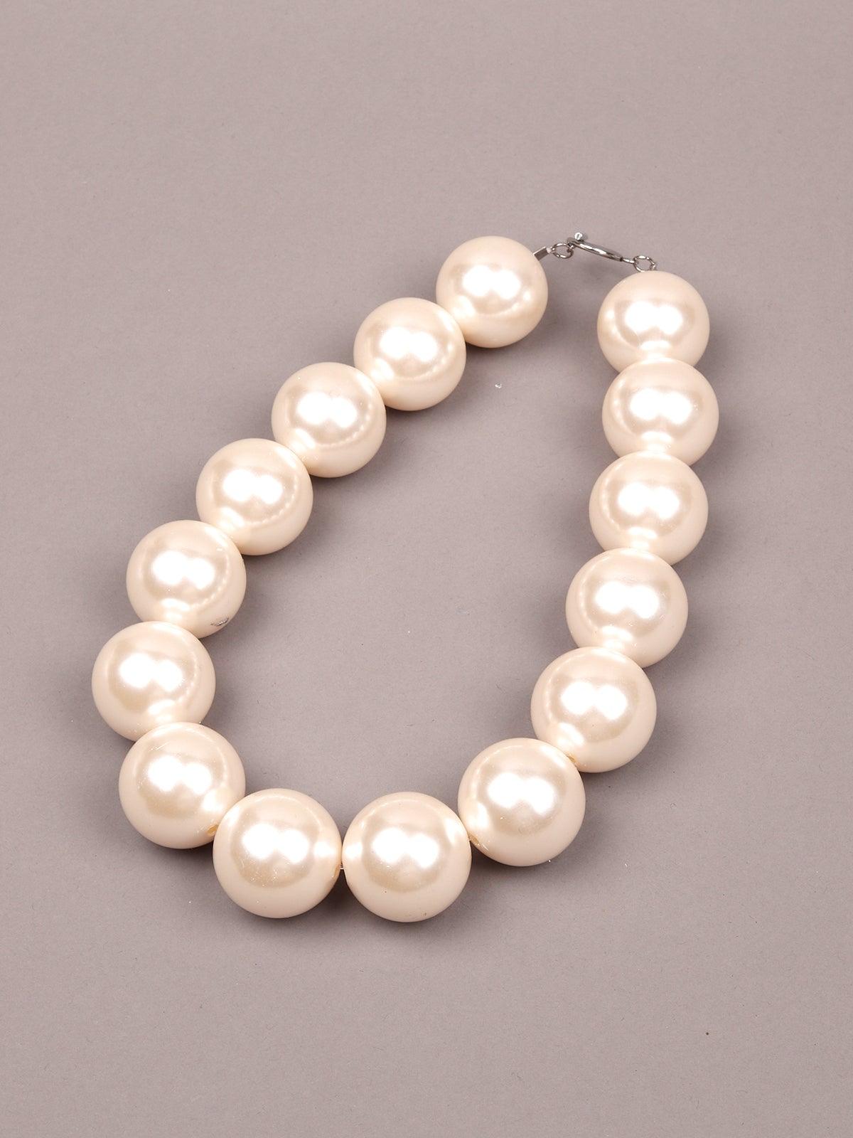 Women's Retro Style Huge White Pearl Statement Necklace - Odette