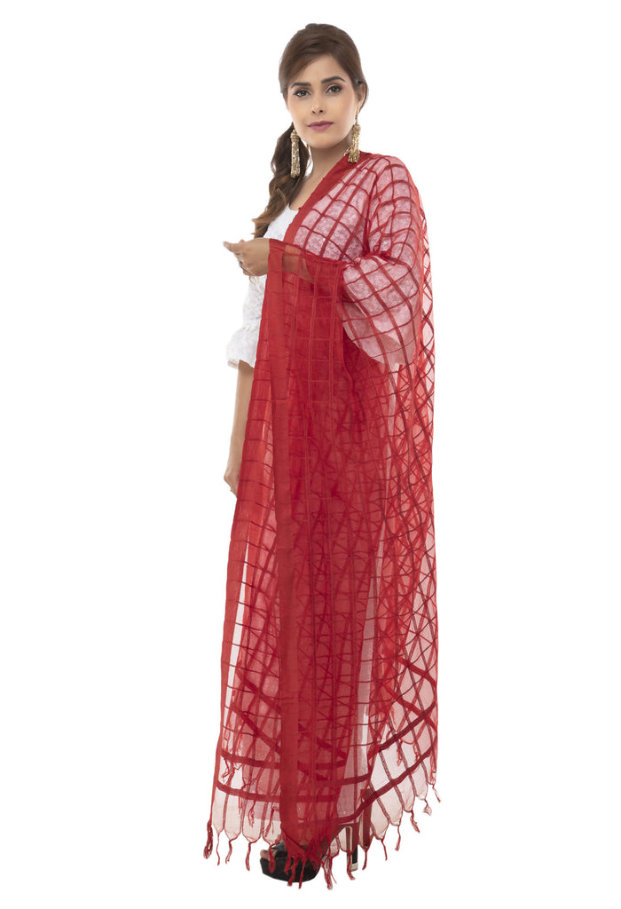 Women's Cotton Square Red Dupatta Mfd0039