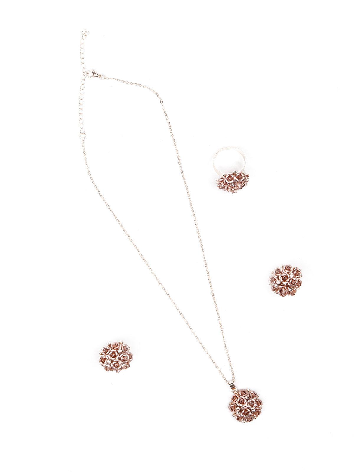 Women's Rose Gold Clustered Flowers Pendant Necklace Set - Odette