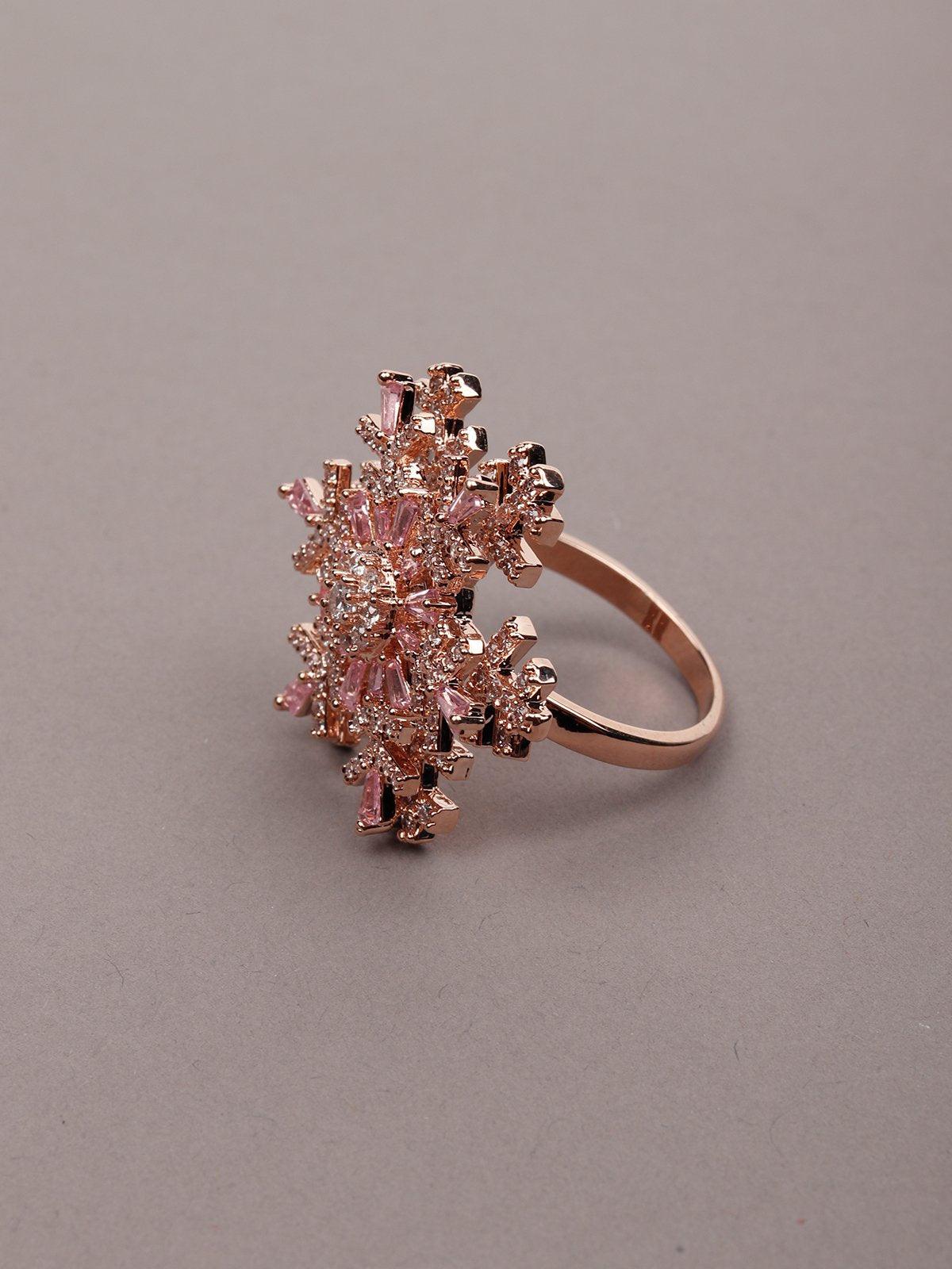 Women's Rose Gold Crystal Floral Finger Ring - Odette