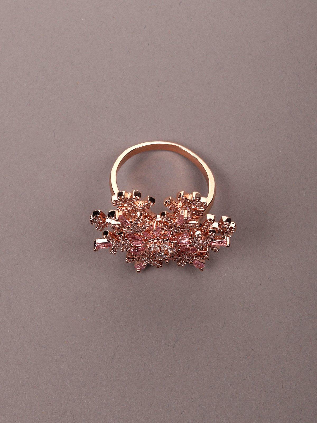 Women's Rose Gold Crystal Floral Finger Ring - Odette