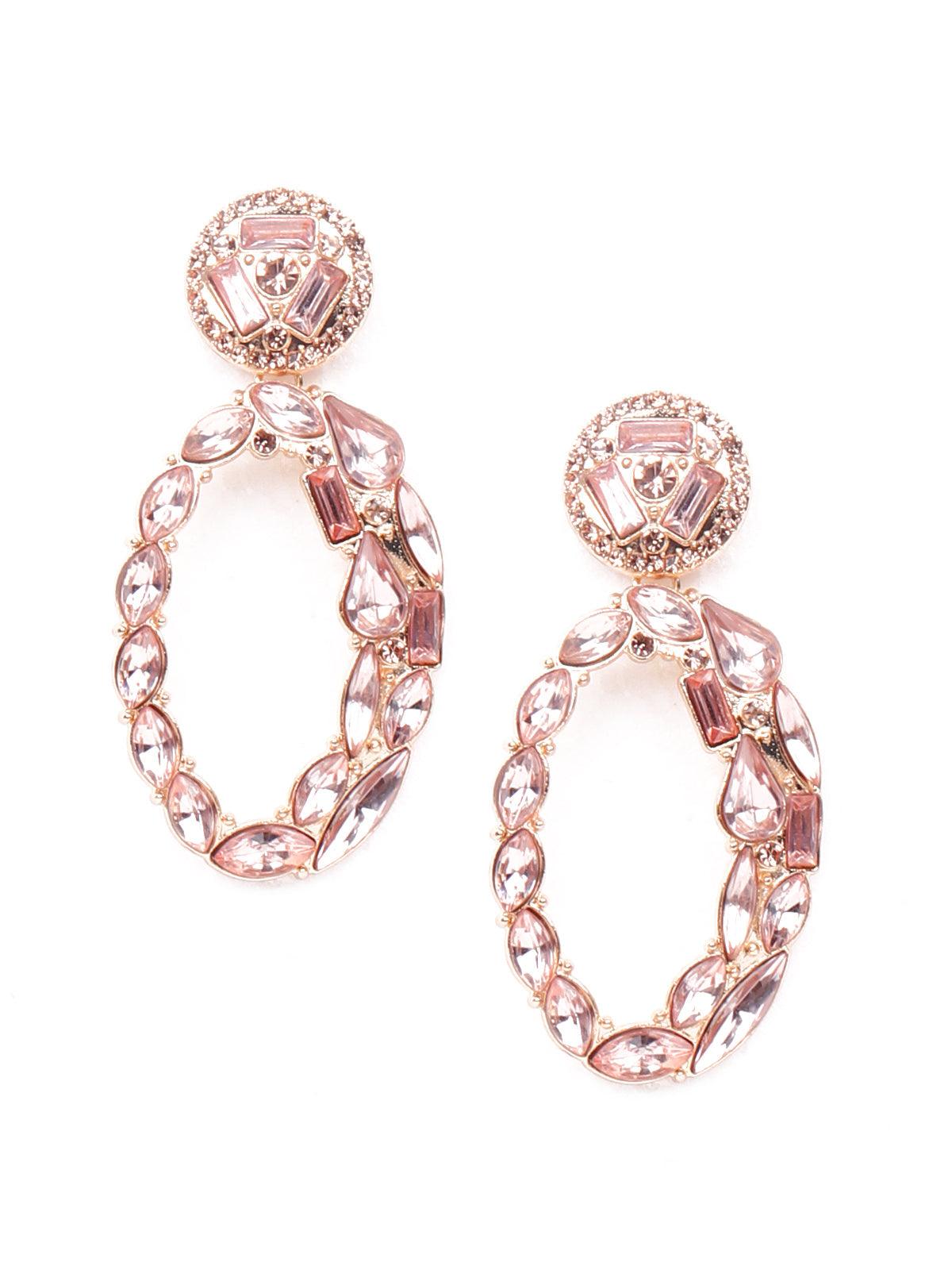 Women's Rose Gold Crystal Studded Statement Earrings - Odette