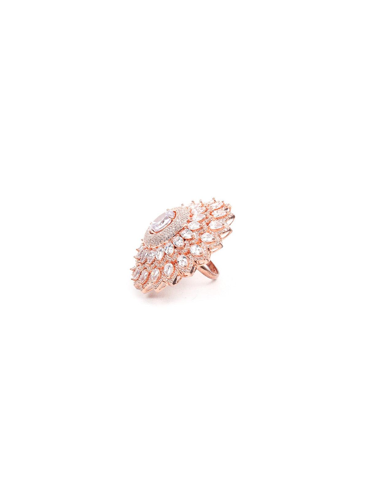 Women's Rose Gold Embellished Ring - Odette