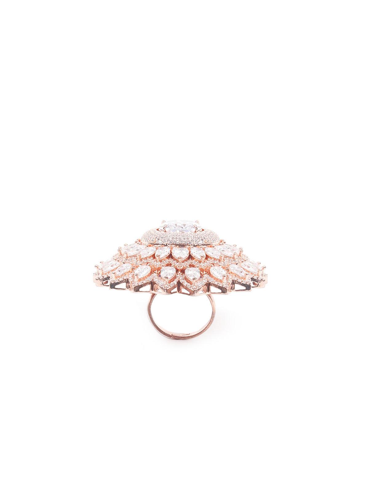 Women's Rose Gold Embellished Ring - Odette