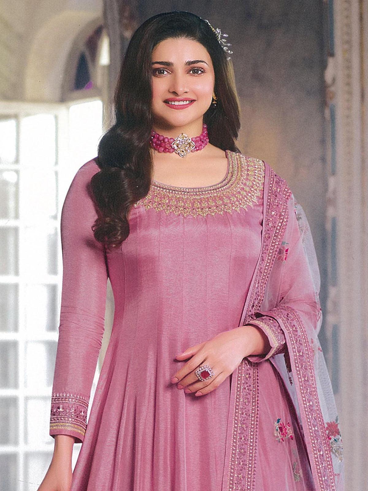 Women's Rose Pink Festive Salwar Suit Sets - Odette
