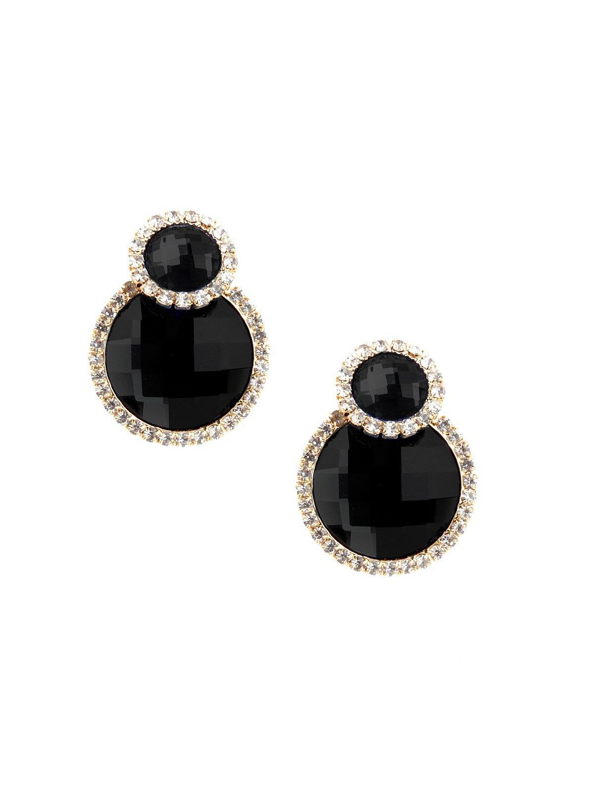 Women's Round Black Crystal Stud Earrings - Odette