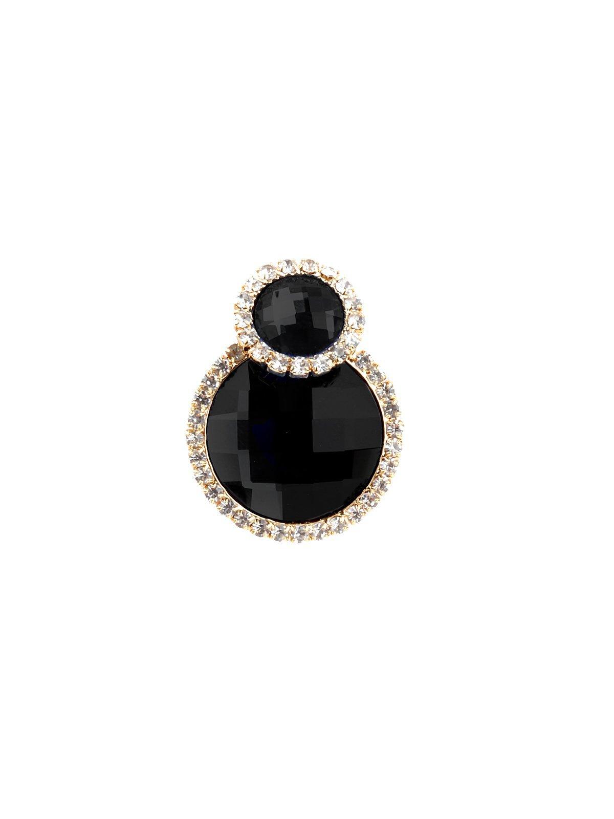Women's Round Black Crystal Stud Earrings - Odette