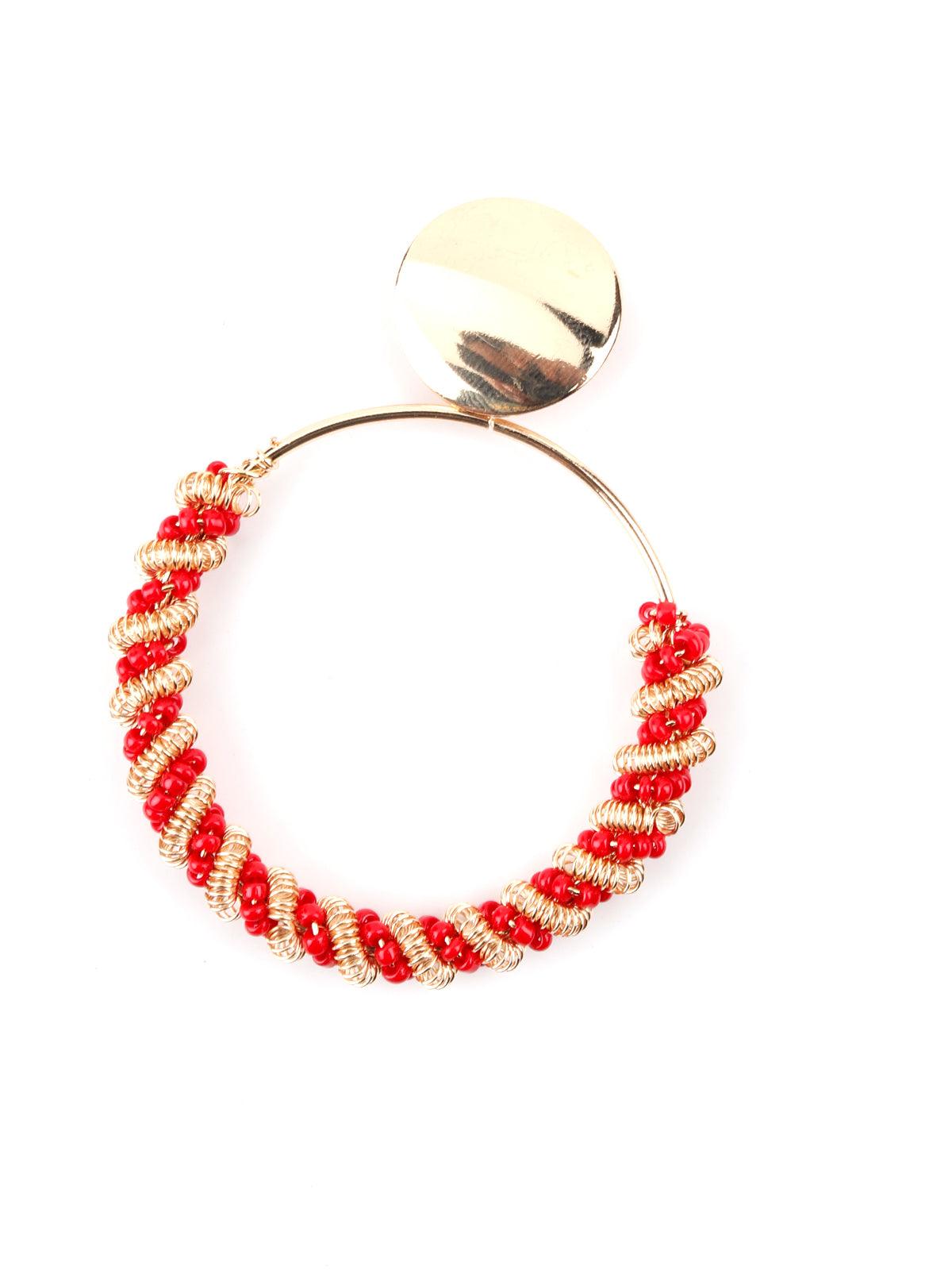 Women's Round Red Beaded Dangle Earrings - Odette