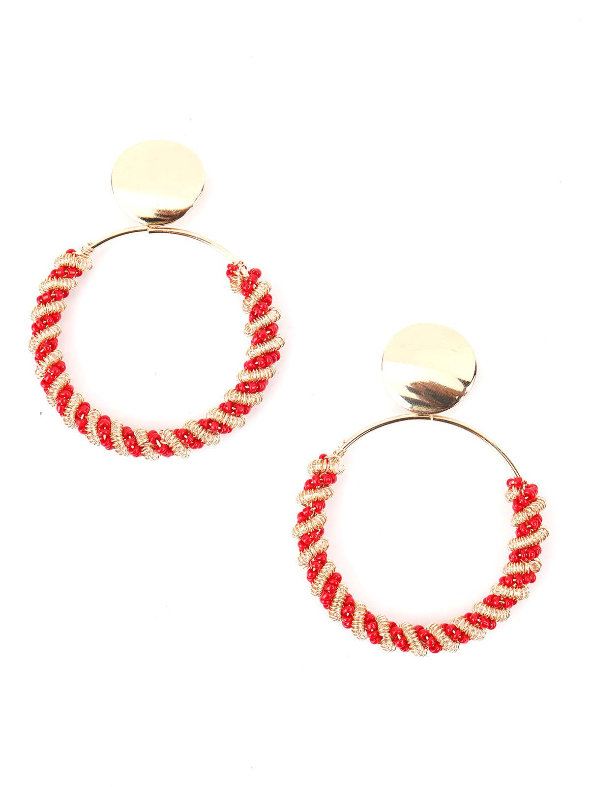 Women's Round Red Beaded Dangle Earrings - Odette