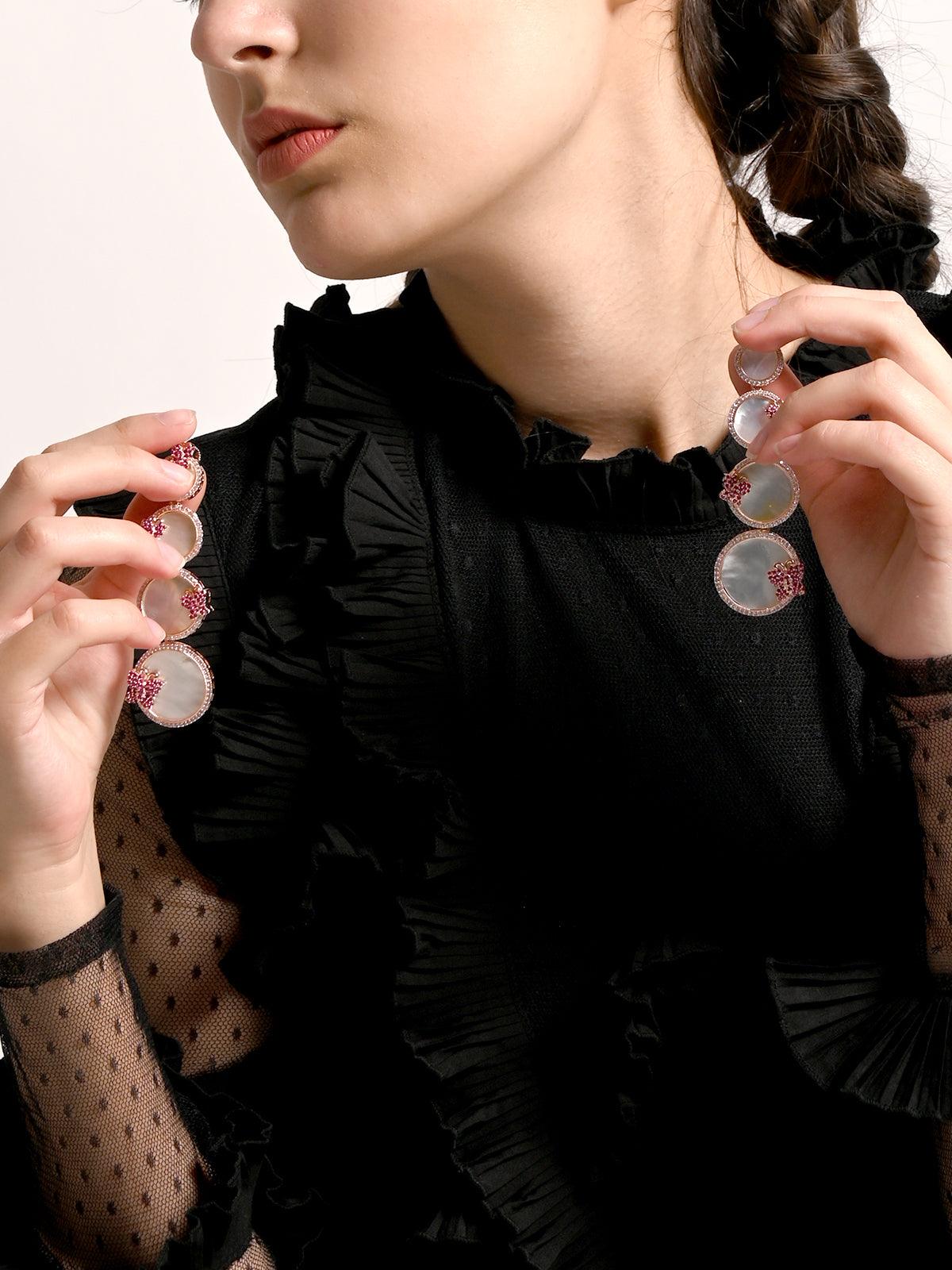 Women's Round Rhinestone Pink Butterfly Earrings - Odette