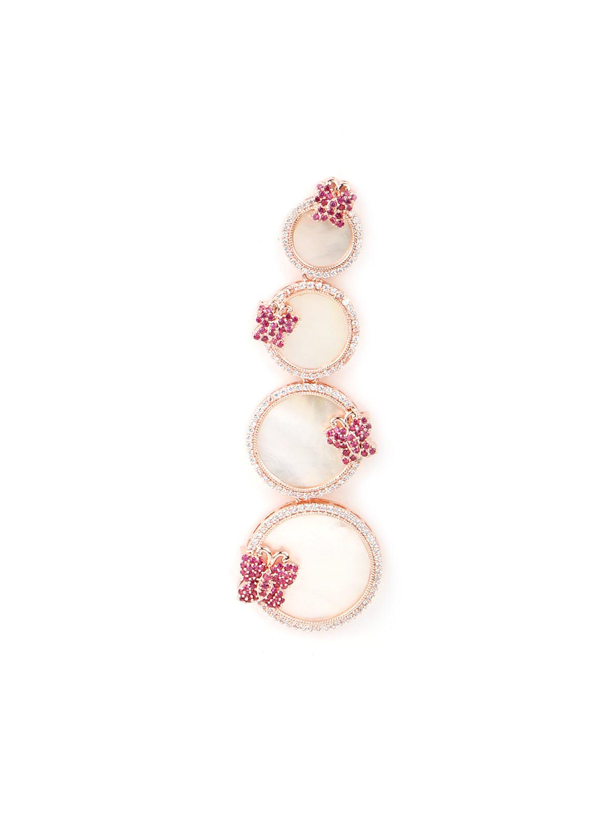 Women's Round Rhinestone Pink Butterfly Earrings - Odette