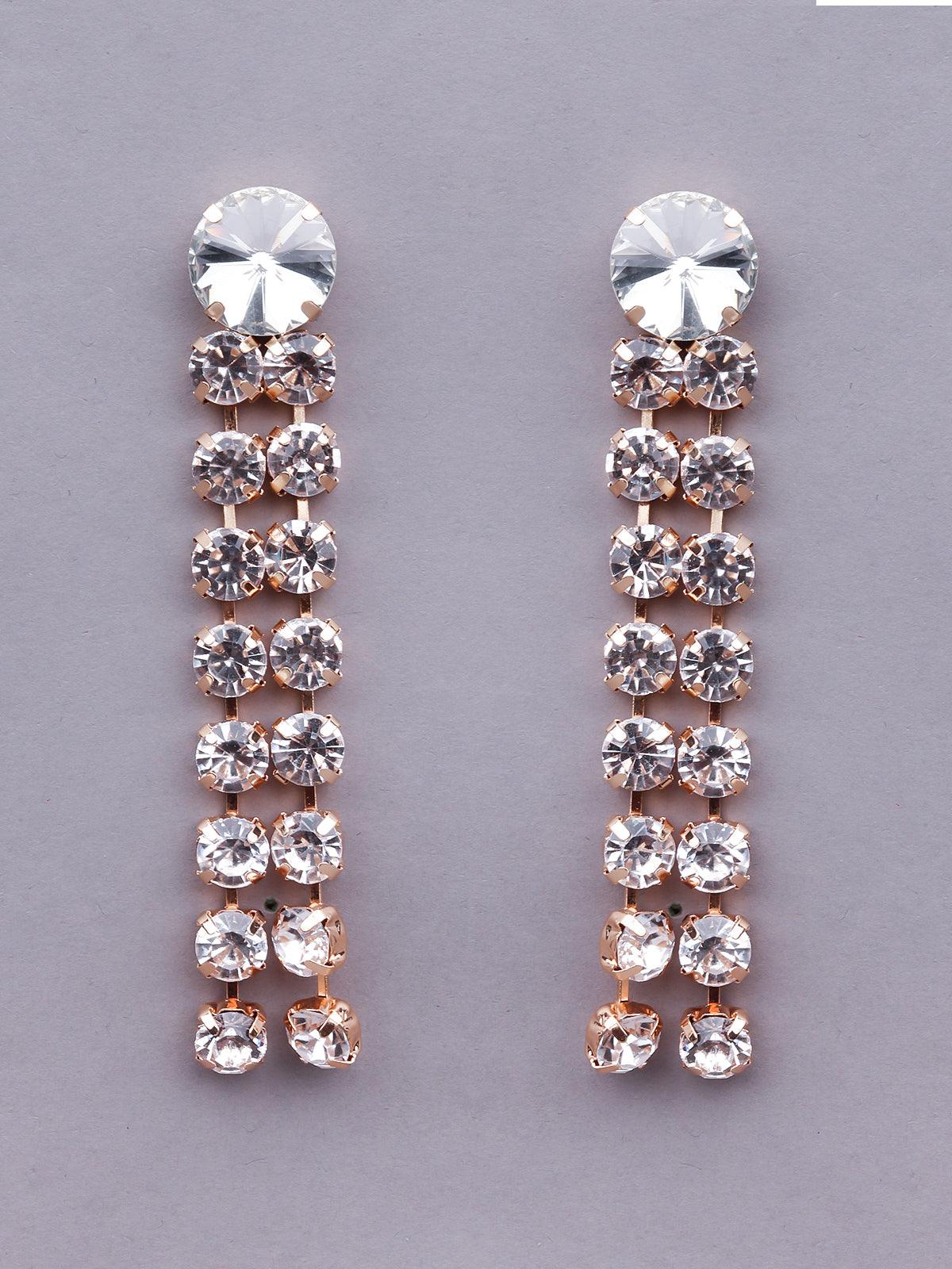 Women's Rounded Artificial Diamond Tassel Drop Earrings - Odette