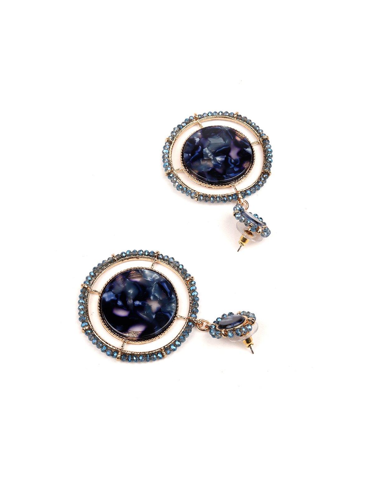 Women's Rounded Blue Embellished Earrings - Odette