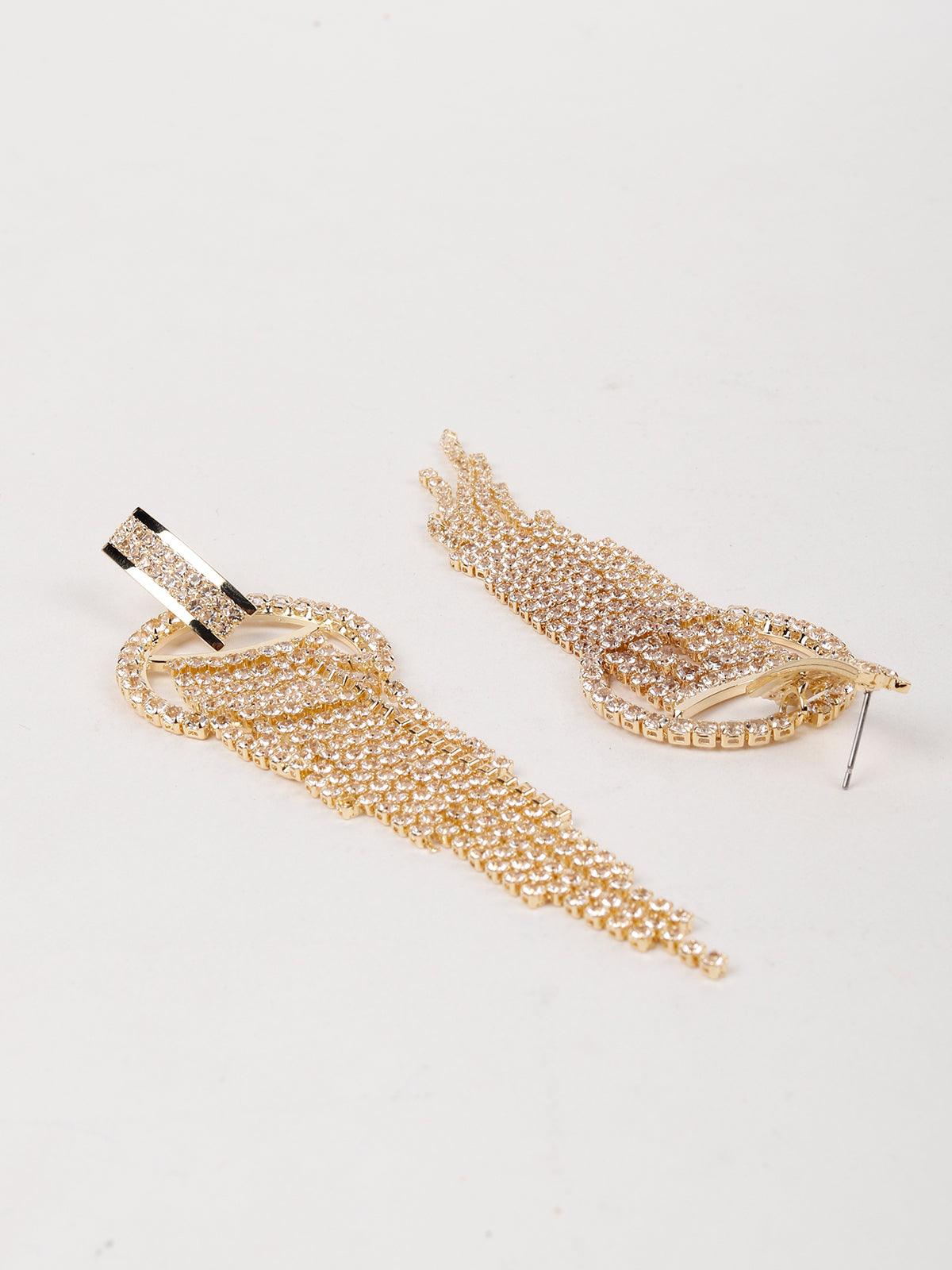 Women's Rounded Crystal Gold Drop Tassel Earrings - Odette