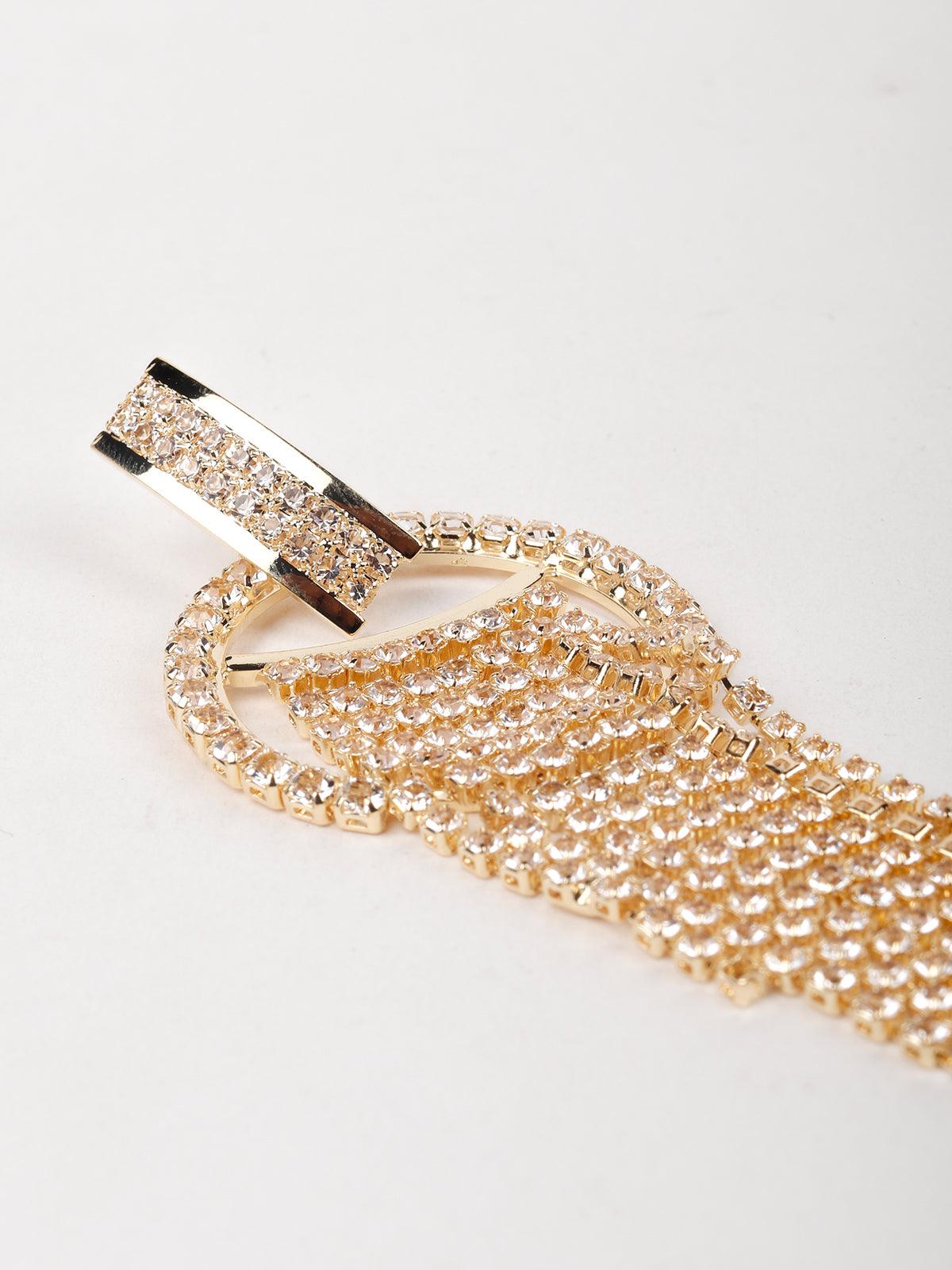 Women's Rounded Crystal Gold Drop Tassel Earrings - Odette