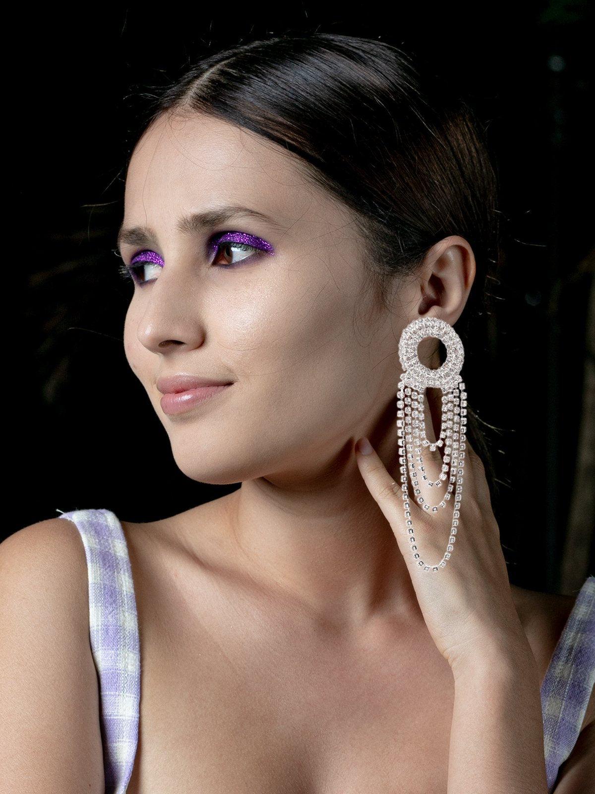 Women's Rounded Crystal Loop Earrings - Silver - Odette