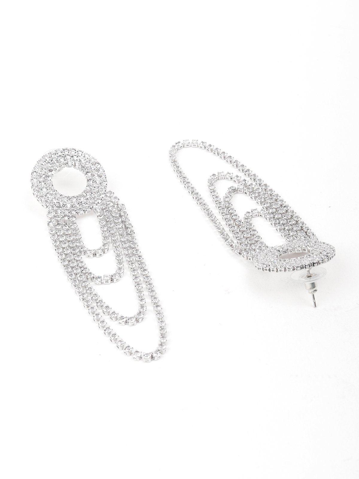 Women's Rounded Crystal Loop Earrings - Silver - Odette