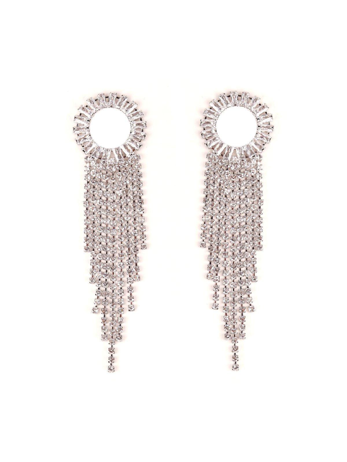 Women's Rounded Crystal Overflowing With Tassels- Silver - Odette