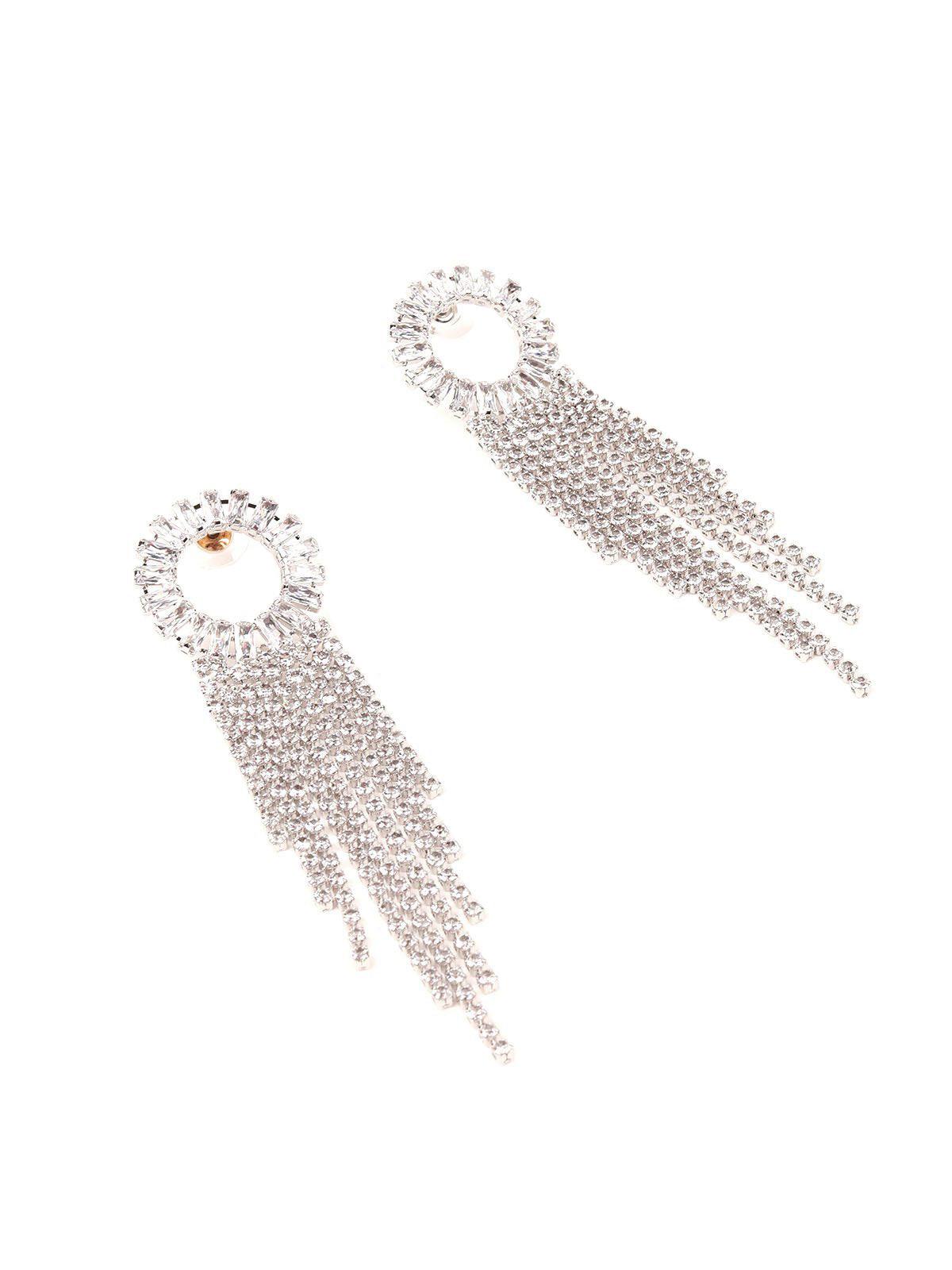 Women's Rounded Crystal Overflowing With Tassels- Silver - Odette