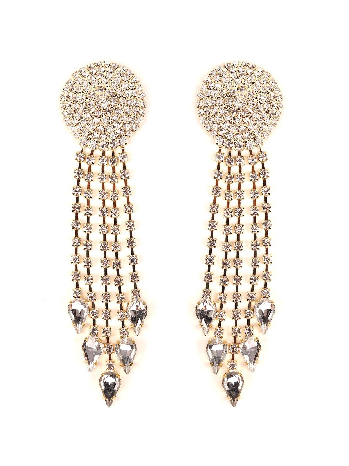Women's Rounded Crystal-Studded Tassel Earrings -Gold - Odette