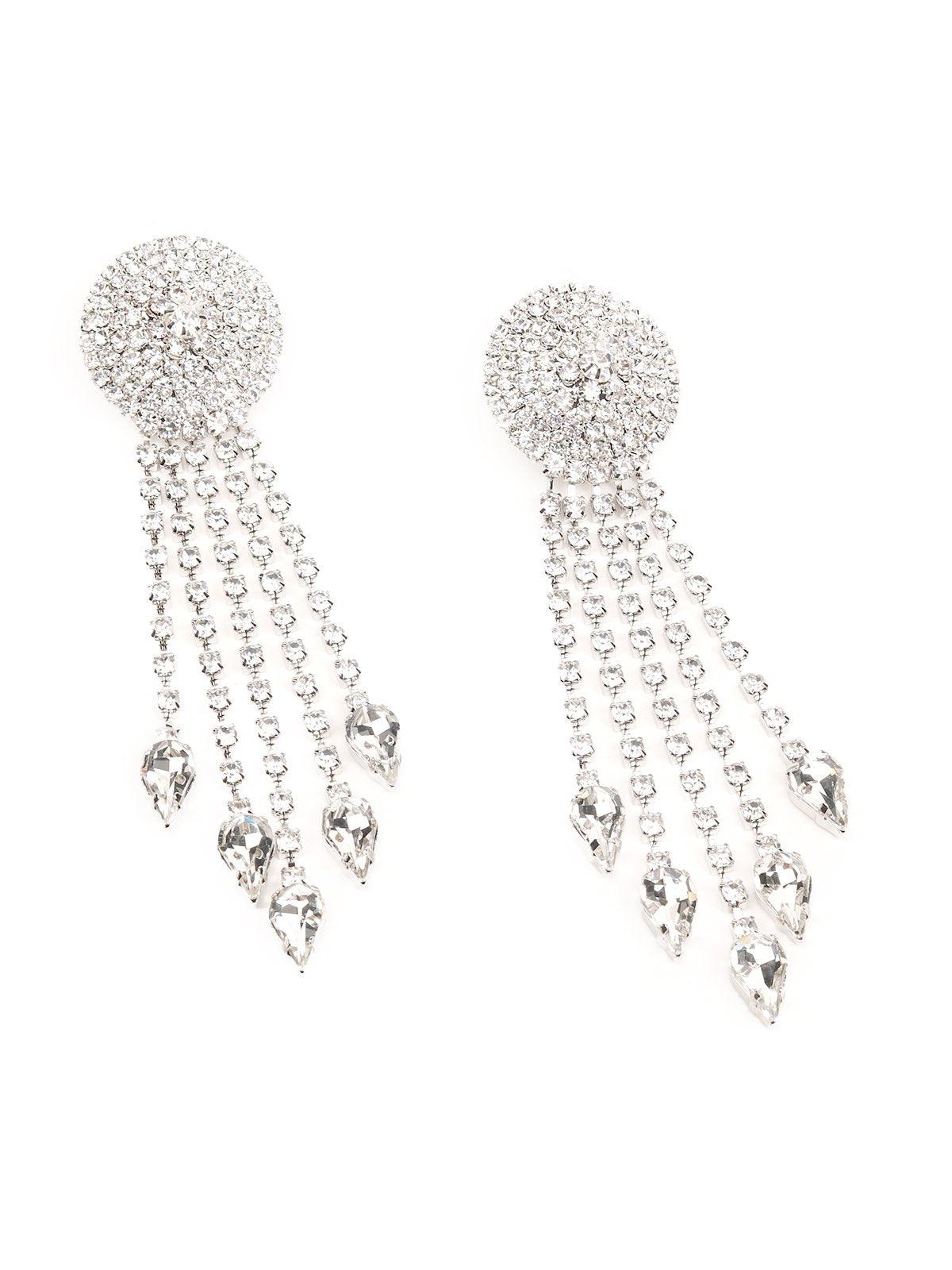 Women's Rounded Crystal-Studded Tassel Earrings - Silver - Odette