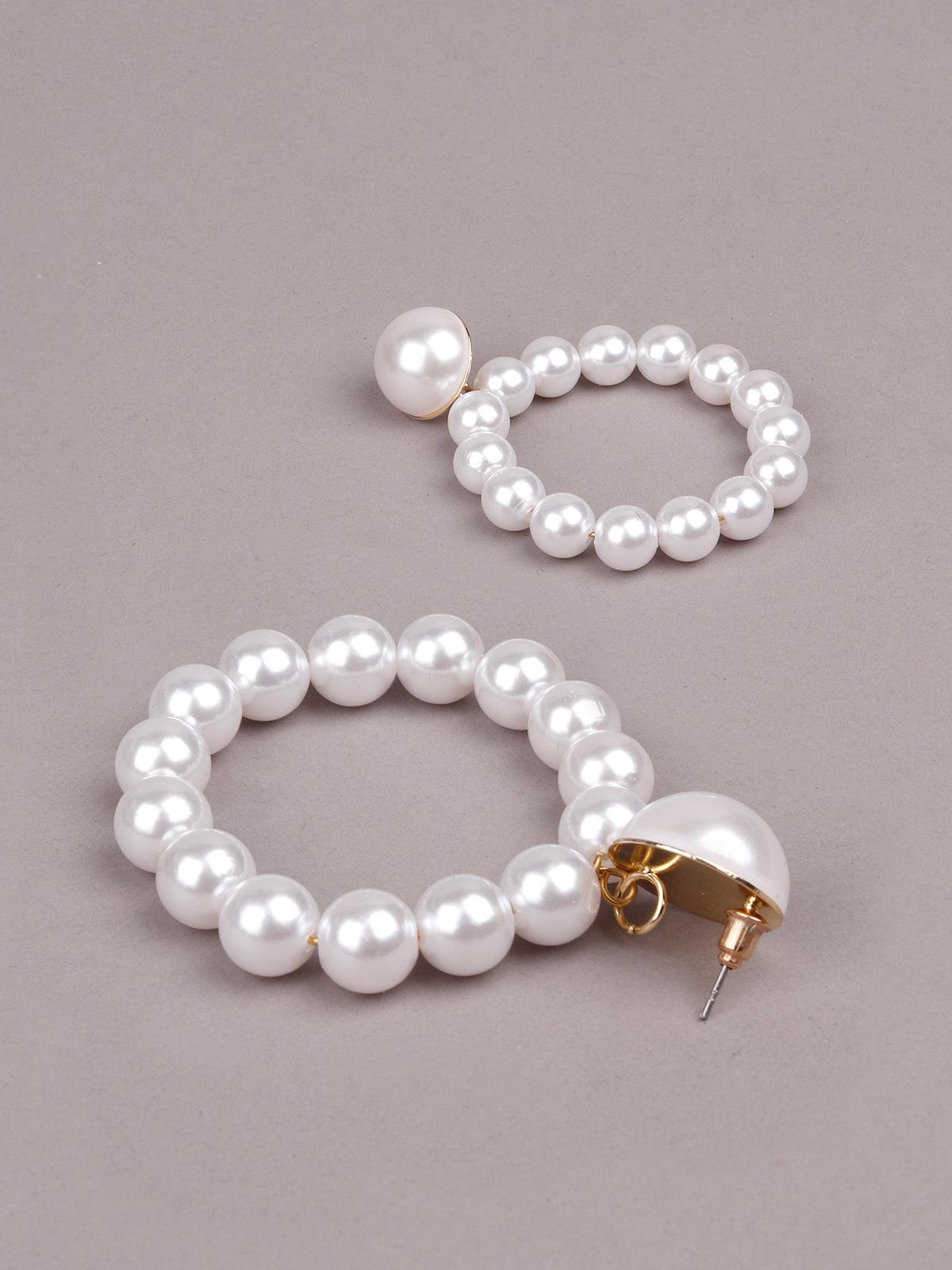 Women's Rounded Hoop Pearl Earrings - Odette