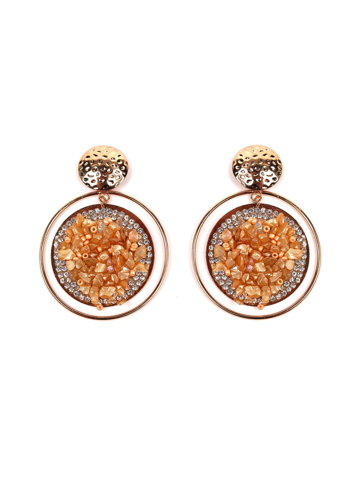 Women's Rounded Orange Studded Statement Earrings - Odette