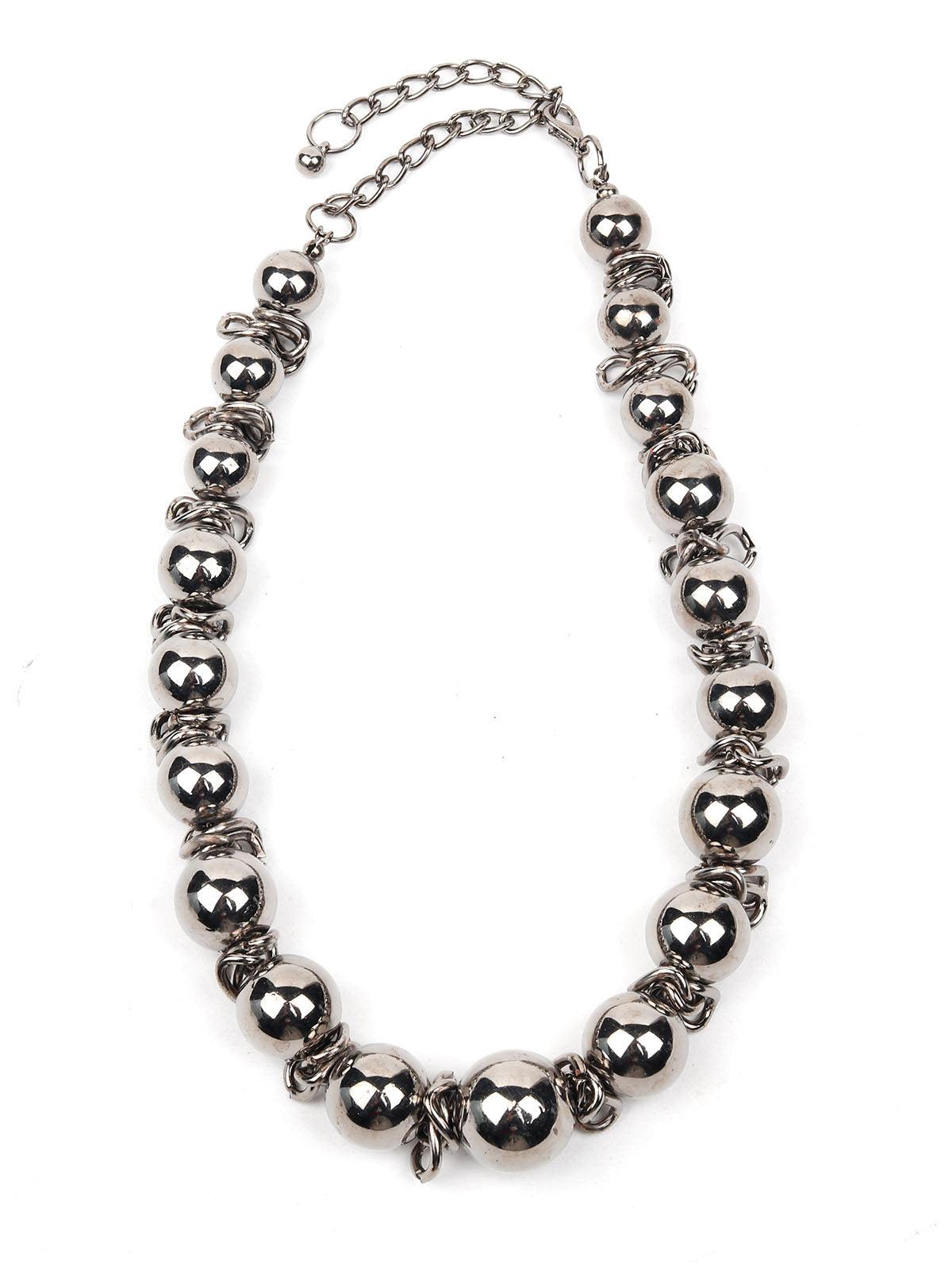 Women's Rounded Silver Statement Necklace - Odette