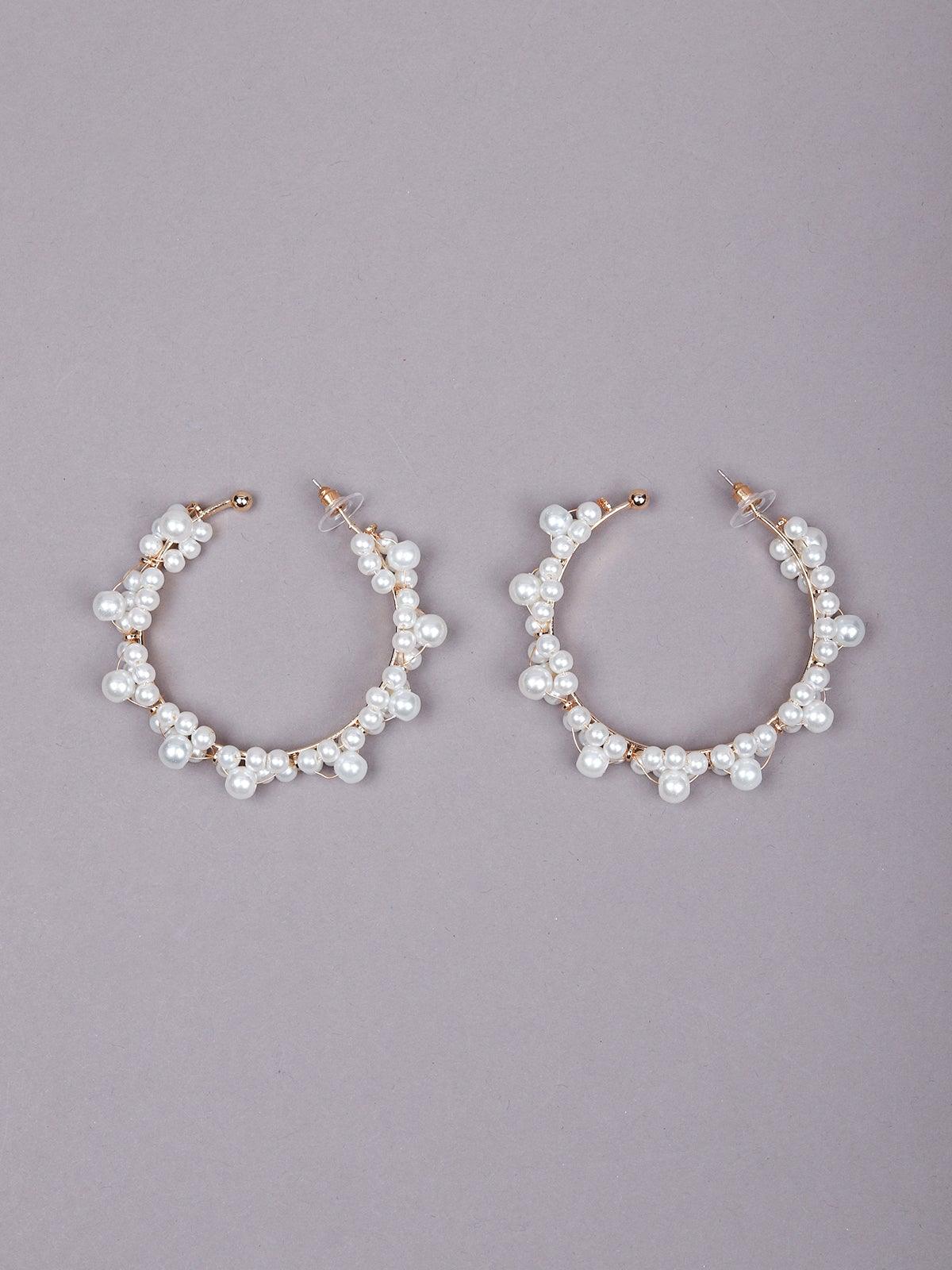 Women's Rounded White Beaded Clustered Earrings - Odette