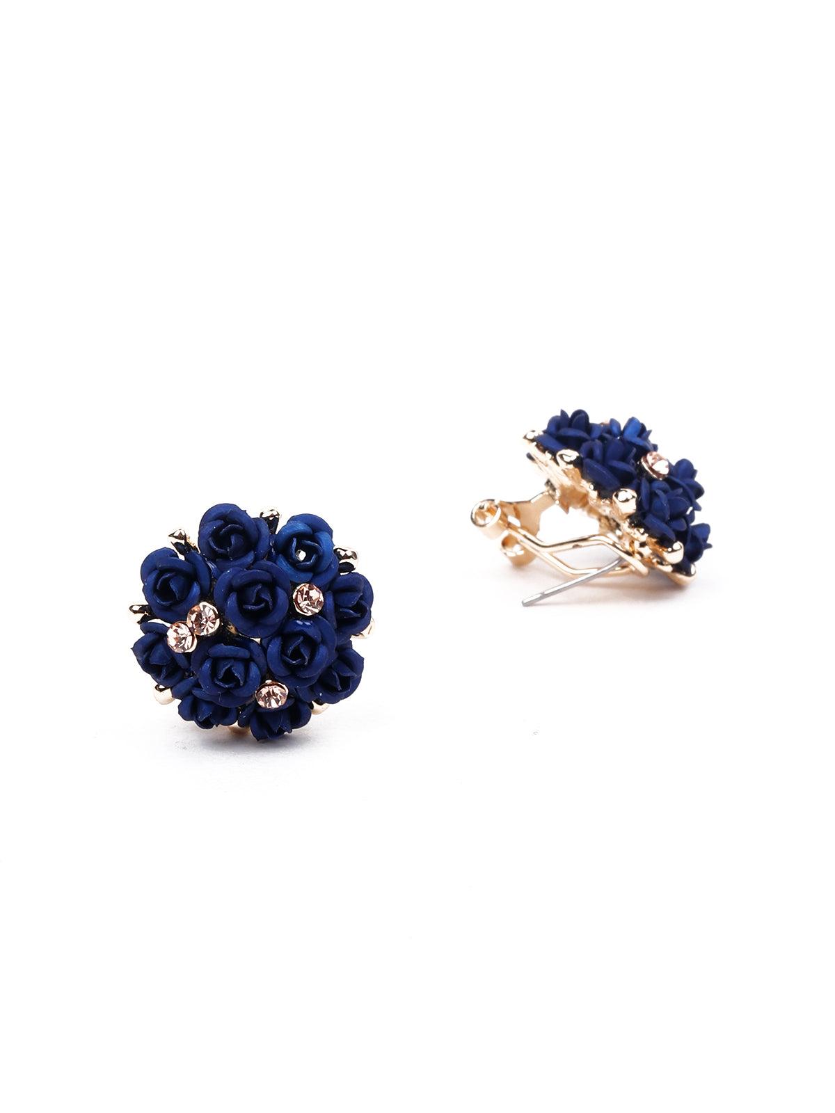 Women's Royal Blue Floral Pendant Necklace Set - Odette