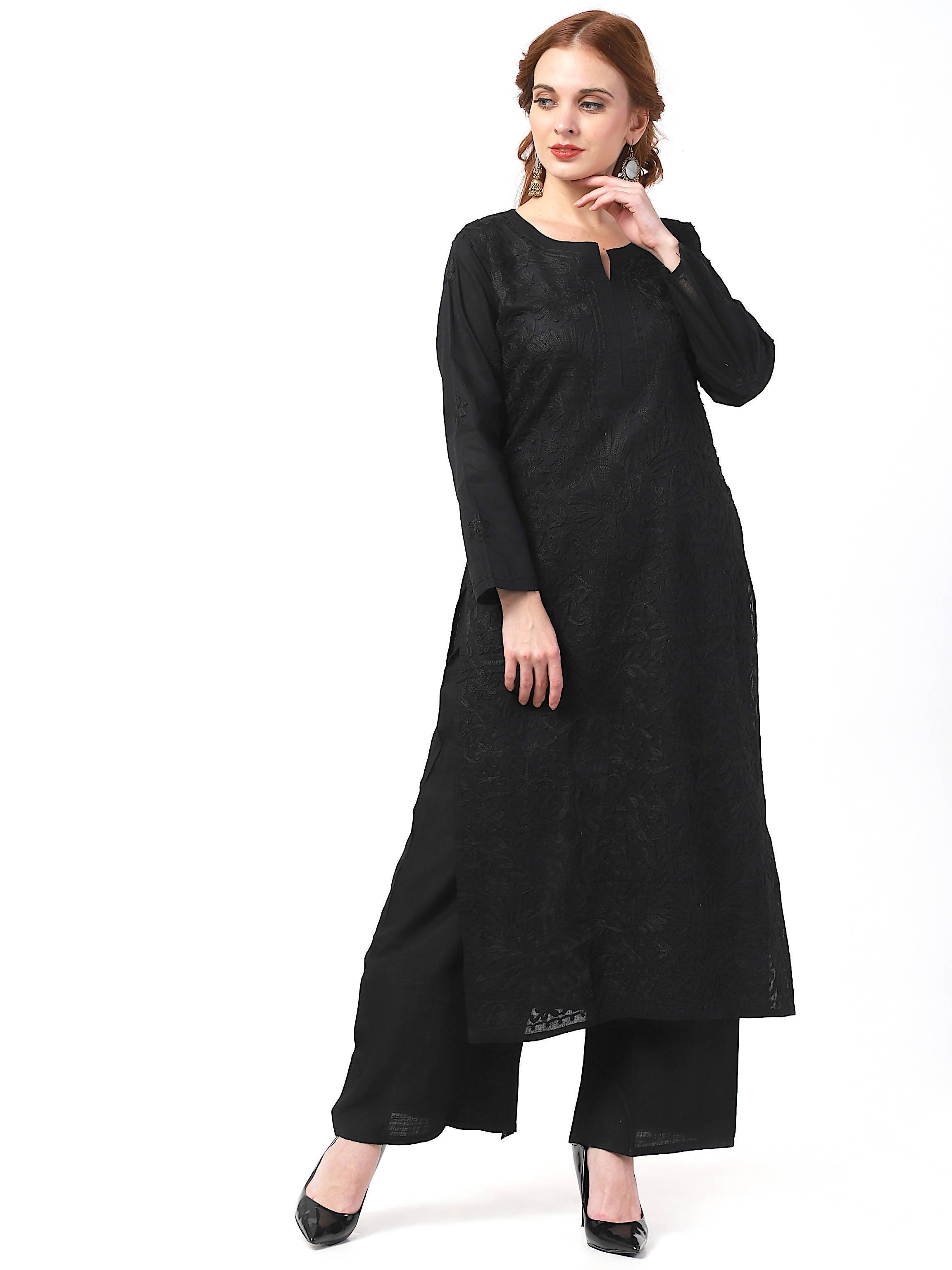 Women's Cotton Black Chikankari Kurta Palazzo Set
