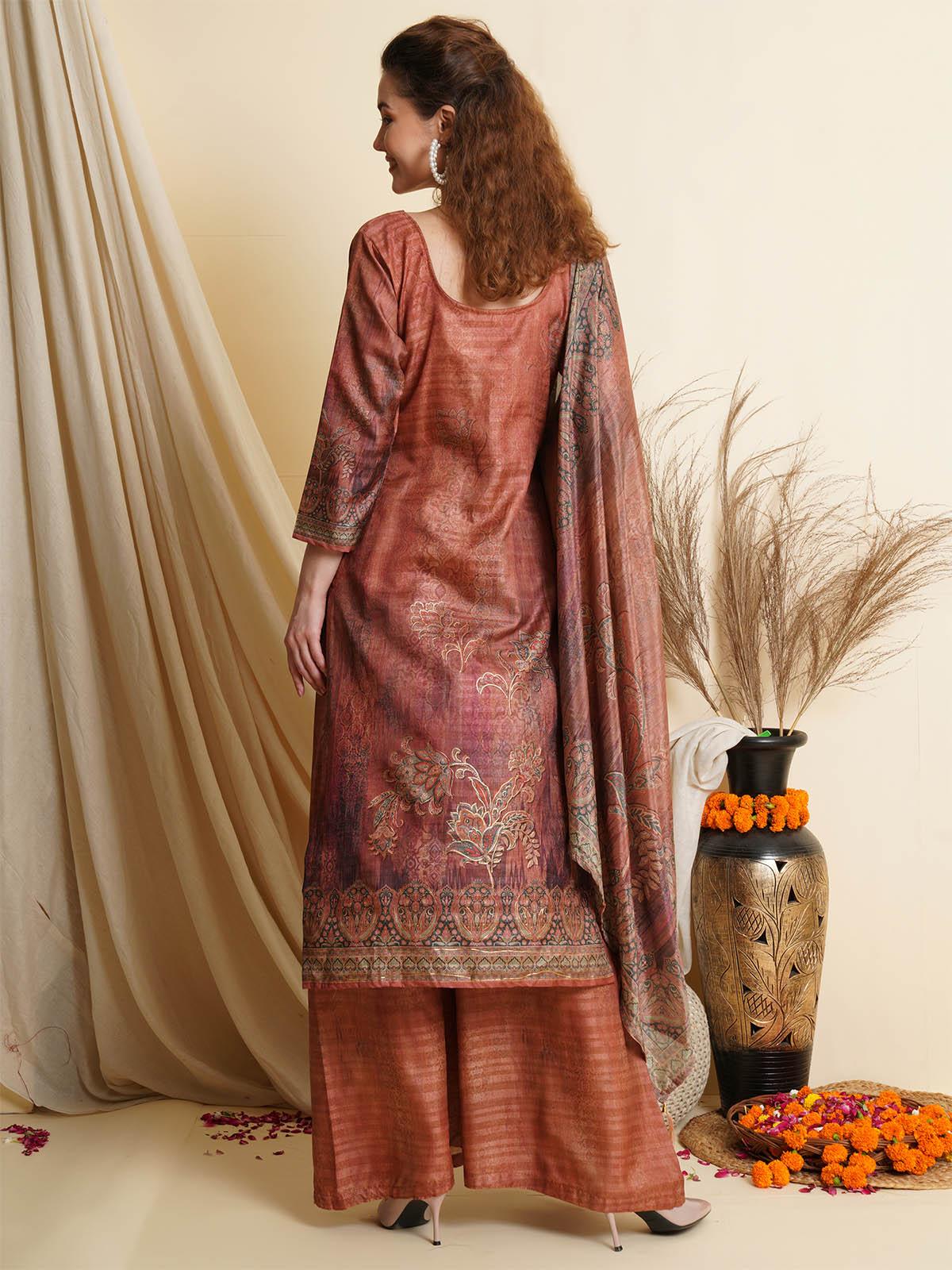 Women's Rust Exclusive Digital Printed Dress Material - Odette