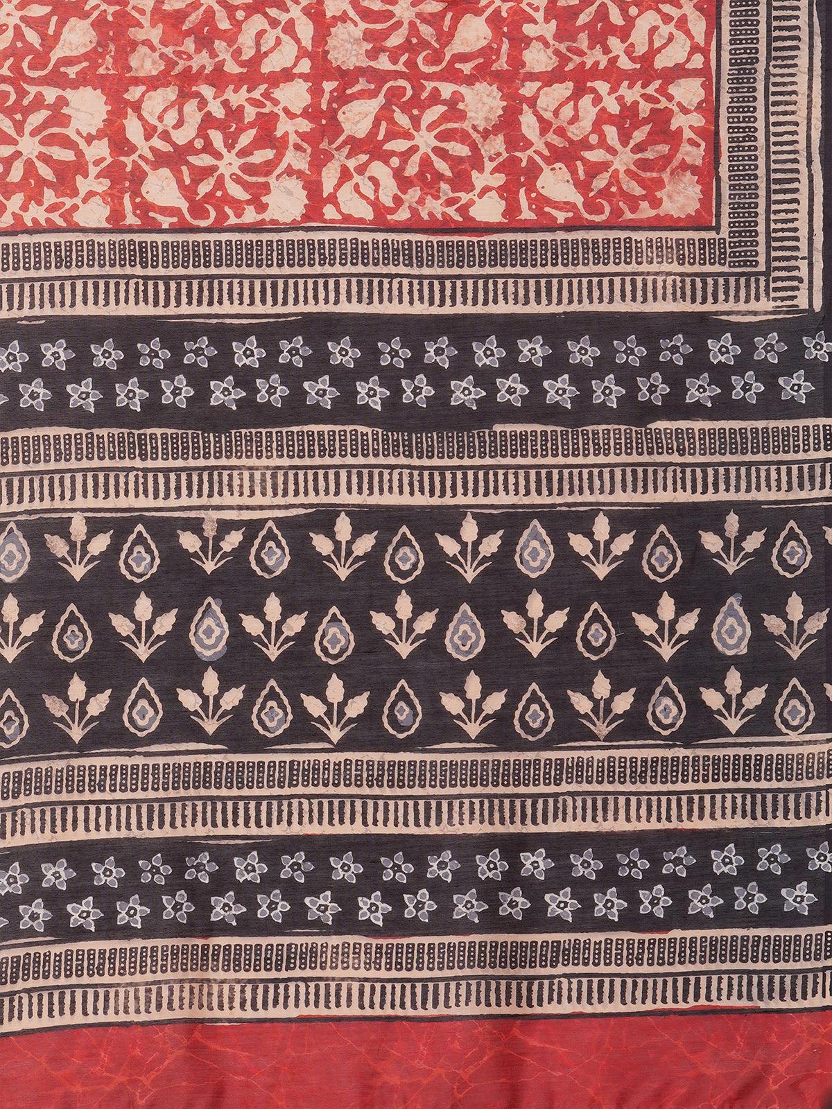 Women's Rust Festive Bhagalpuri Silk Printed Saree With Unstitched Blouse - Odette